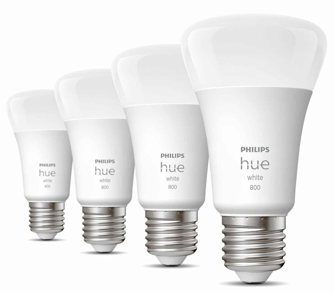 Philips Hue LED-Leuchtmittel White E27 Viererpack 4x800lm 60W, E27, 4 St., Warmweiß