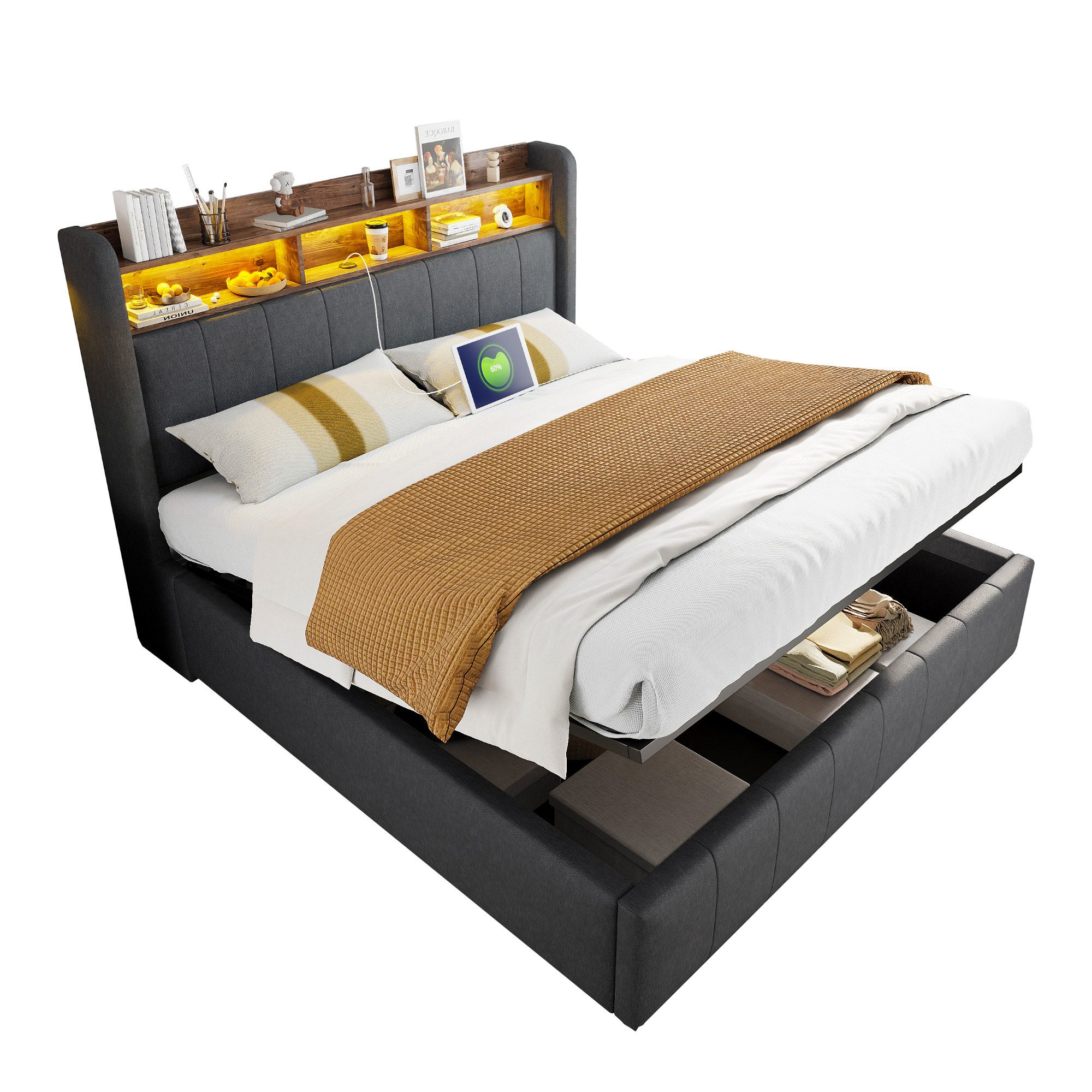 HAUSS SPOLE Polsterbett 160x200cm mit LED-Beleuchtung günstig online kaufen