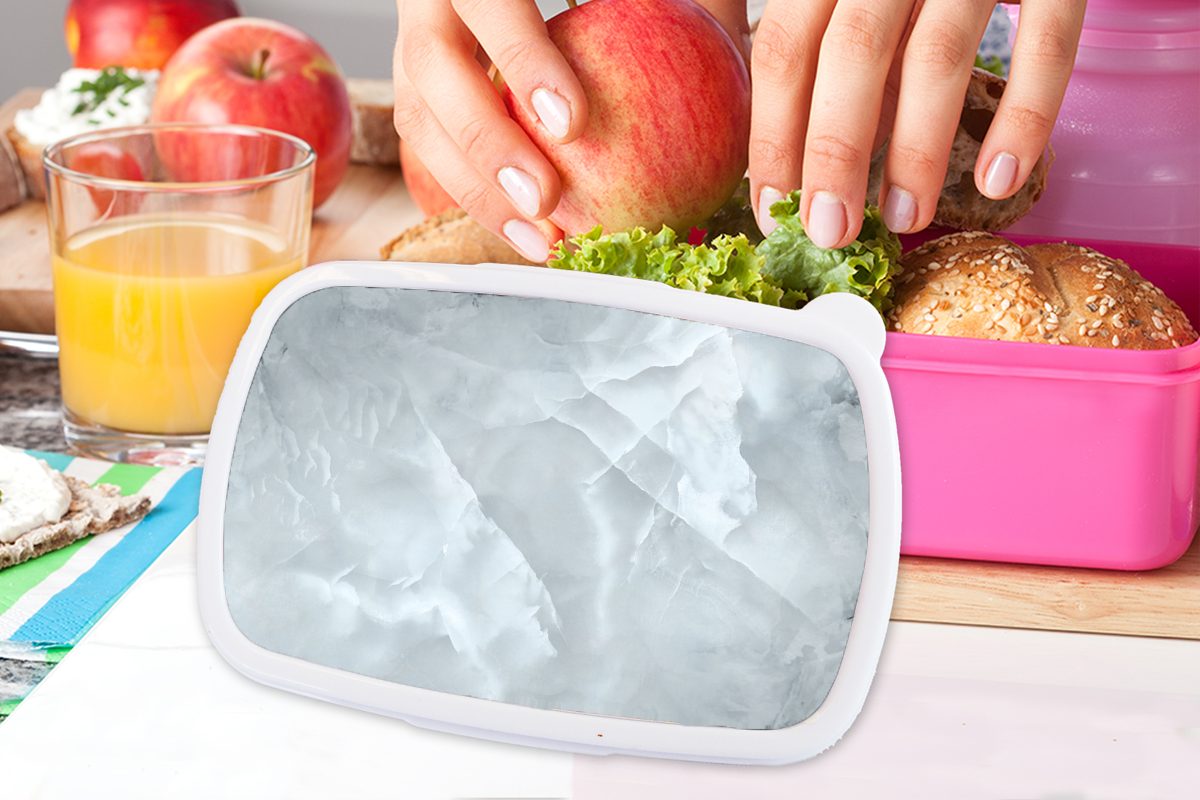 MuchoWow Lunchbox Marmor (2-tlg), Kunststoff, - Snackbox, rosa Weiß, Erwachsene, für Mädchen, - Kinder, Kunststoff Luxus Brotbox Brotdose