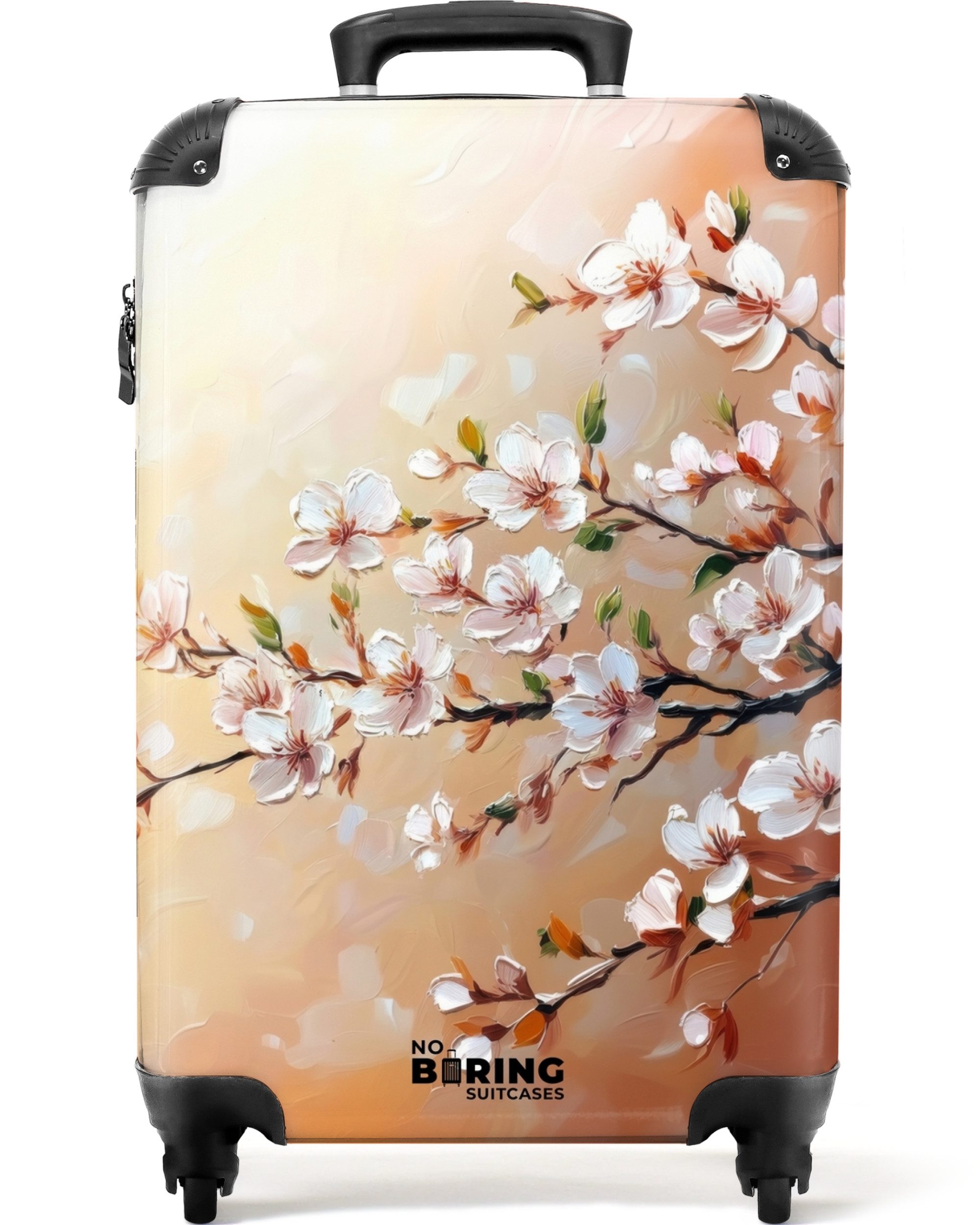 NoBoringSuitcases.com© Hartschalen-Trolley Blühende Zweige auf orangefarben günstig online kaufen