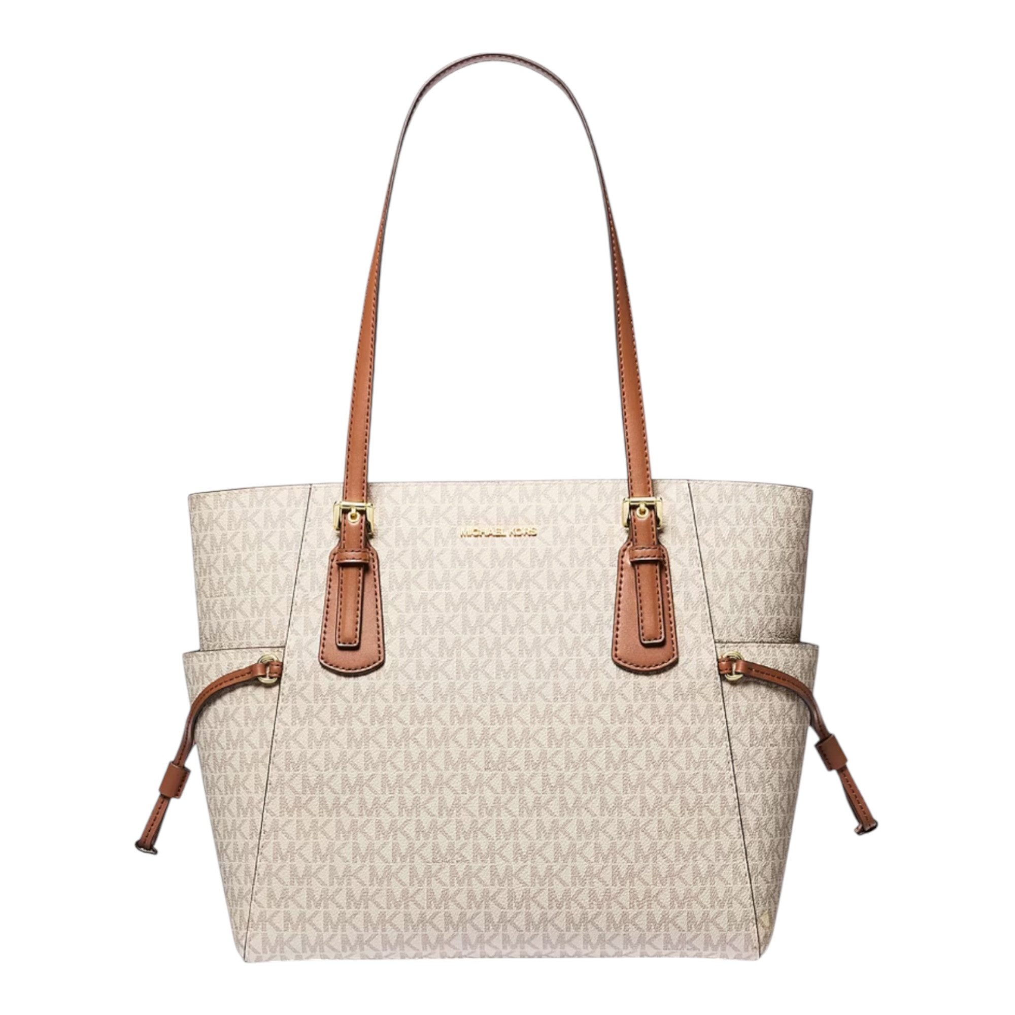 MICHAEL KORS Handtasche Michael Kors Voyager Large Shopper Vanilla Tasche Logo Canvas Gold