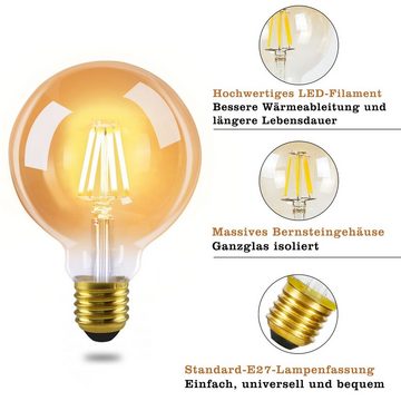 ZMH LED-Leuchtmittel Edison LED Vintage Glühbirne - G80 2700K, E27, 2 St., warmweiß, Filament Retro Glas Birne Energiesparlampe