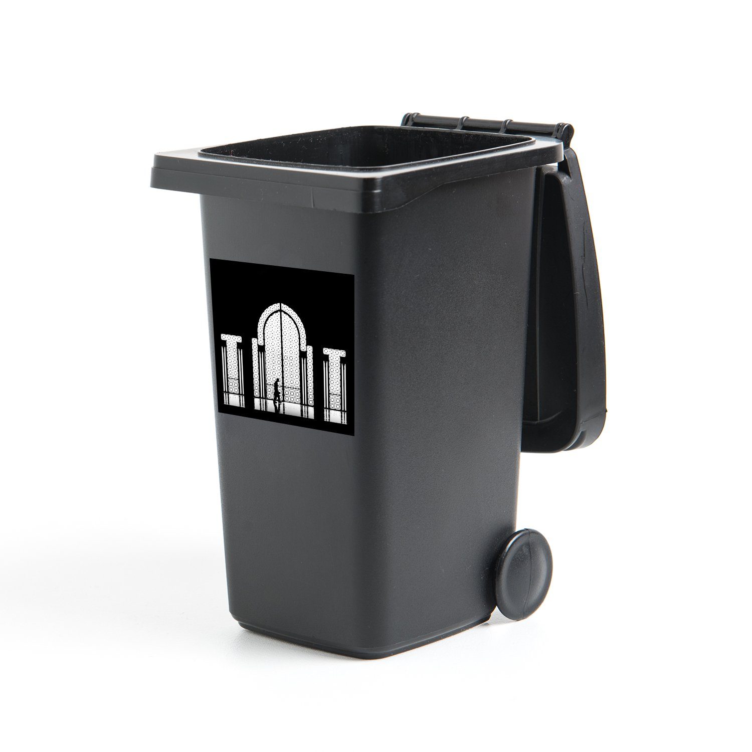 MuchoWow Wandsticker Schwarz - Weiß - Fenster - Mensch (1 St), Mülleimer-aufkleber, Mülltonne, Sticker, Container, Abfalbehälter