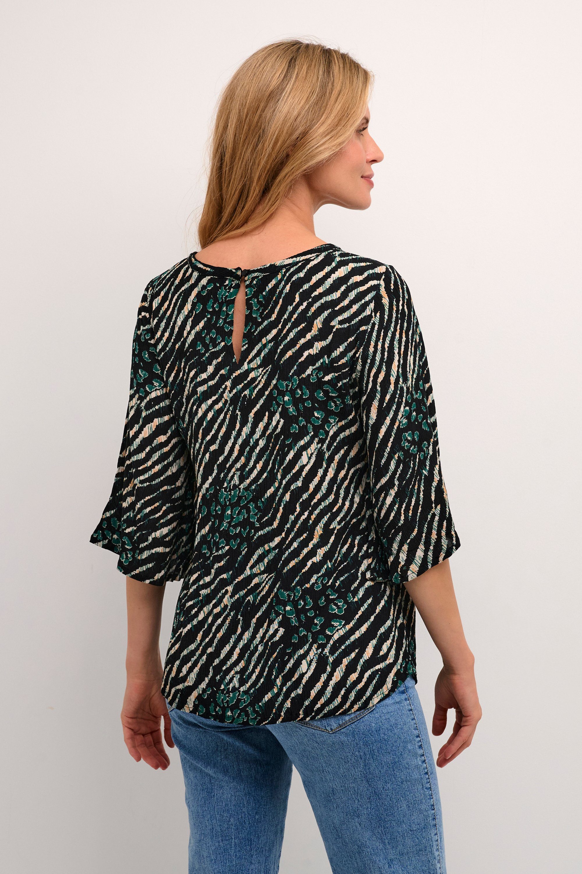 Langarm-Bluse Black KAFFE Animal Green / Print Langarmbluse KAkarina