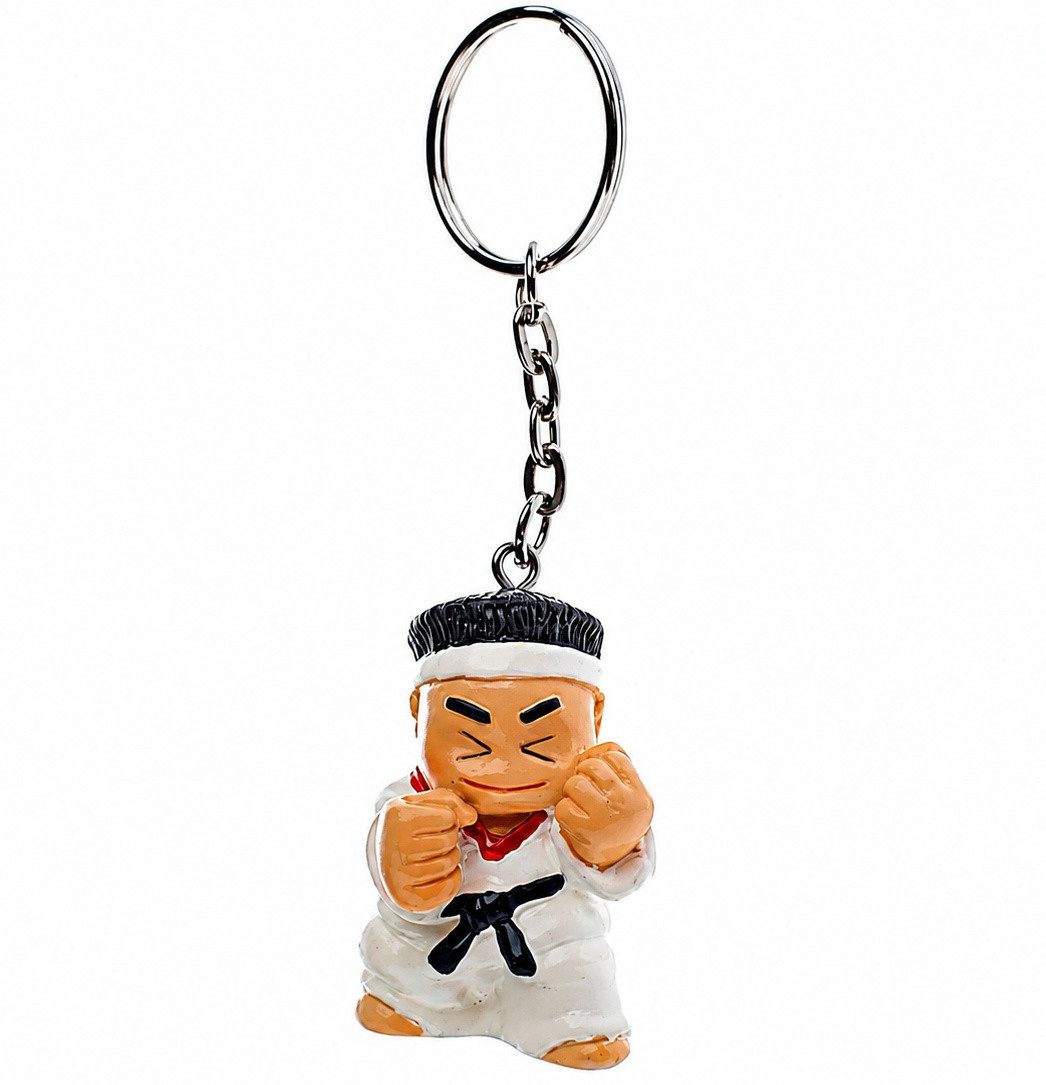 BAY-Sports Schlüsselanhänger Karatefigur FELIX Kampfsport Karate Taekwondo Judo Budo Geschenk 3D (Figur 4,2 cm - Gesamt 9,5 cm, Stück), Reizender Geselle aus Kunstharz detailliert bemalt