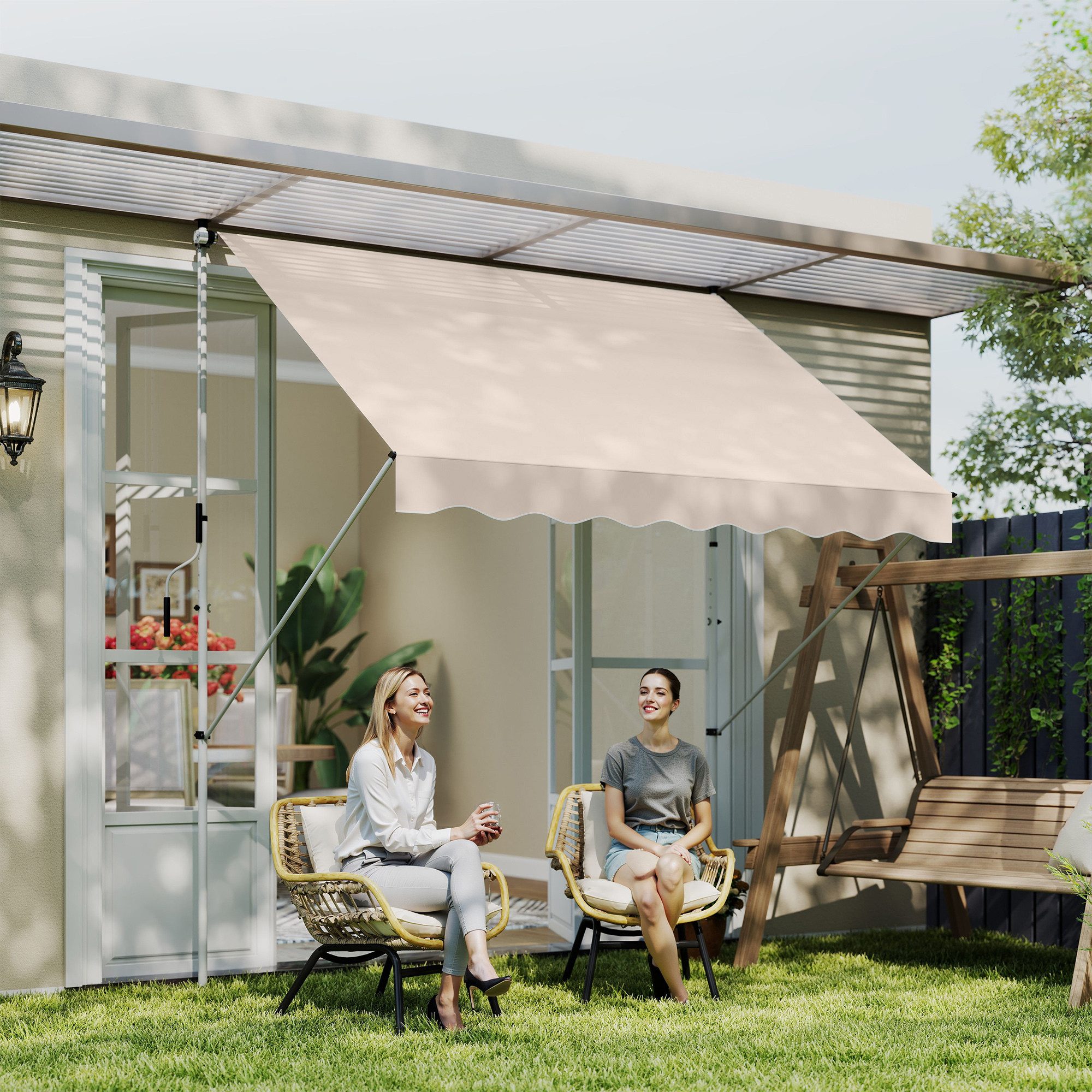 Outsunny Markise Balkonmarkise 150cm breit Terrassenmarkise für Terrasse Veranda (Klemmmarkise, 1-St., Gelenkarmmarkise) für Garten, Balkon, Beige