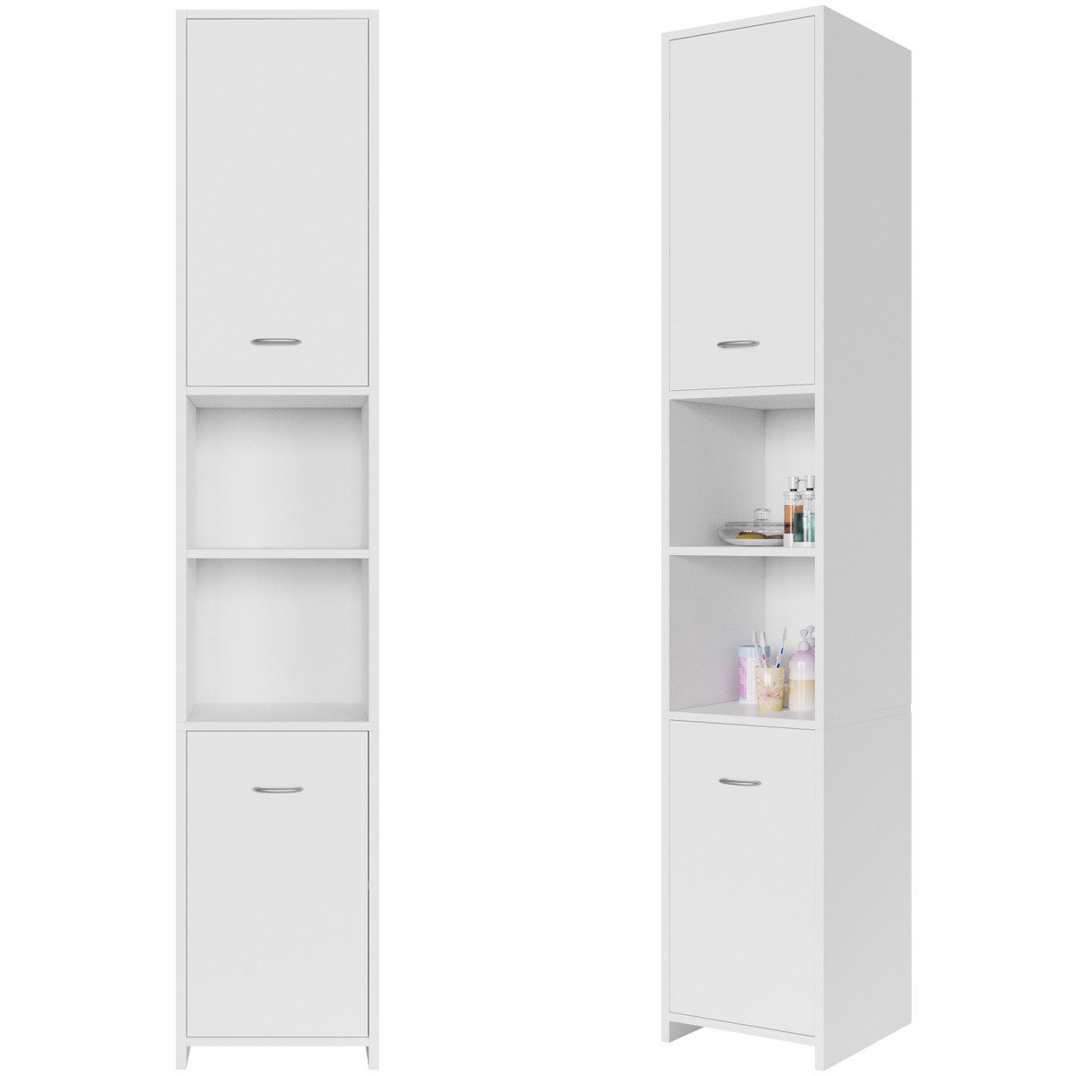 Casaria Hochschrank Neapel Badezimmerhochschrank 30 cm Breit mit 2 Türen Bad Schrank Schmal Weiß