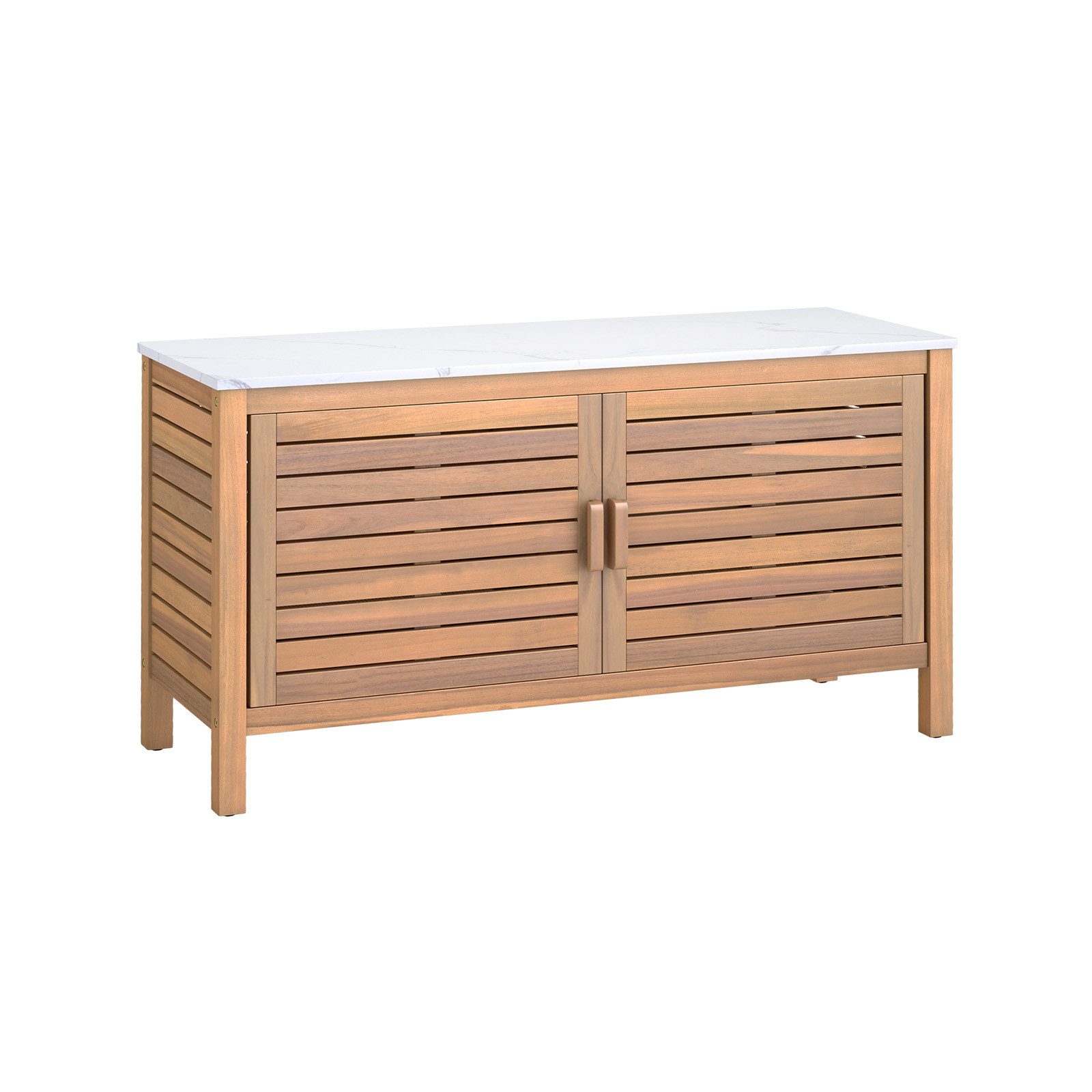 COSTWAY Garten-Geräteschrank, BxT: 109x40 cm, Gartenschrank mit Kunstmarmorplatte, Regal Holz
