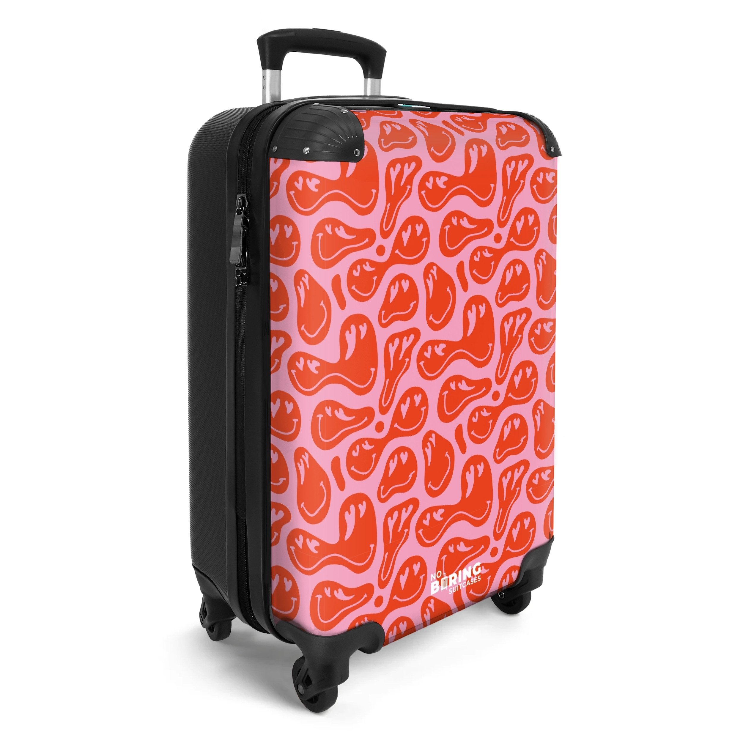 NoBoringSuitcases.com© Hartschalen-Trolley Rosa mit roten Smileys günstig online kaufen