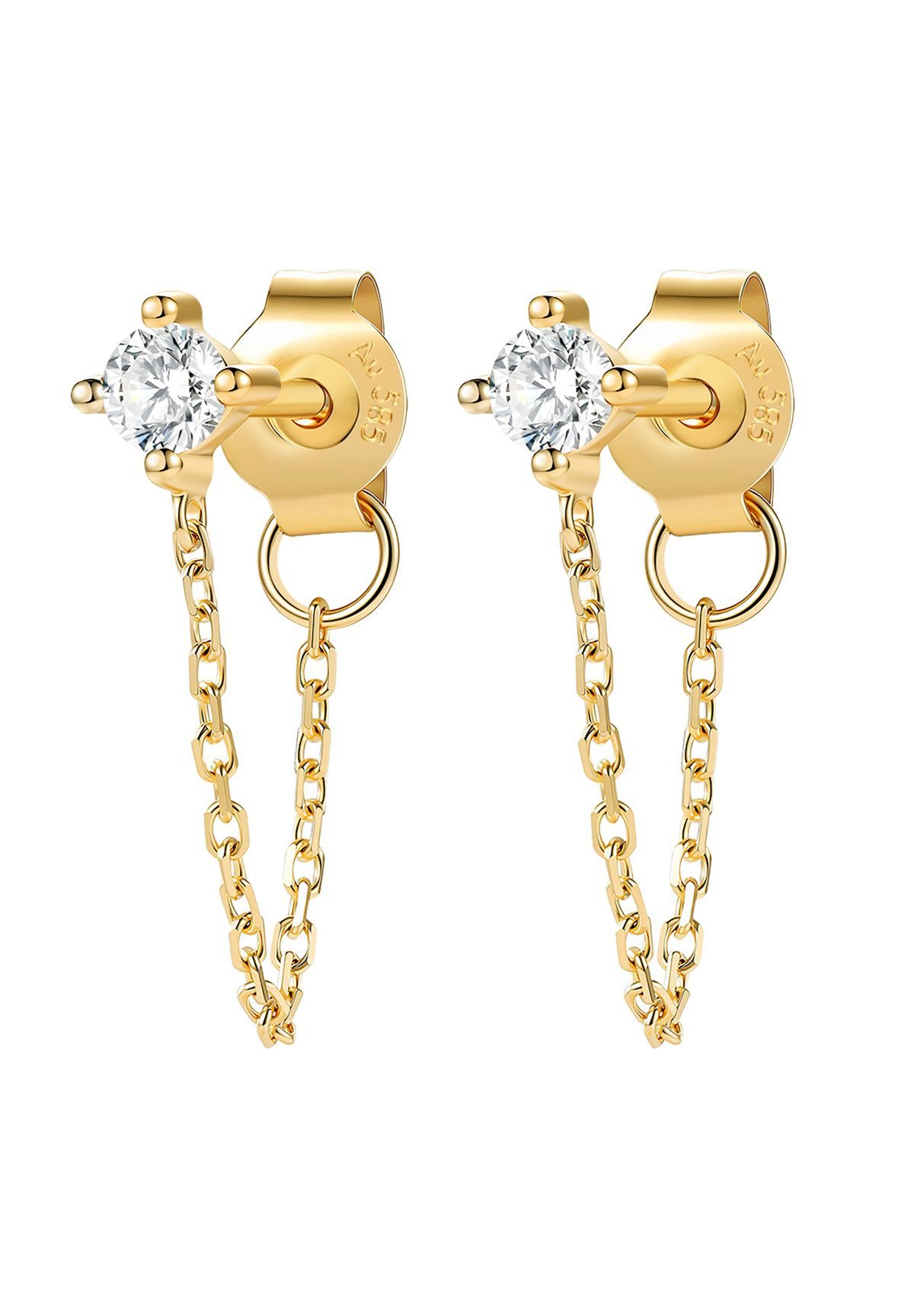 Dear Me Paar Ohrhänger mit Diamanten Zusammenhalt, 585 Echtgold, Moderne Damen Kettenohrringe, 14 Karat Gold