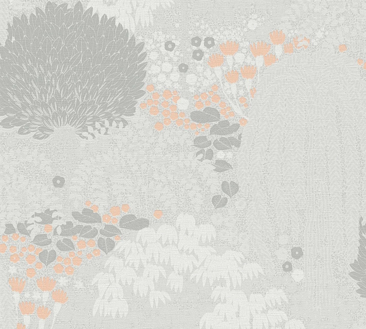 KUNSTLOFT Vliestapete Lush Hideaway 0.53x10.05 m, matt, lichtbeständige Design Tapete grau, orange