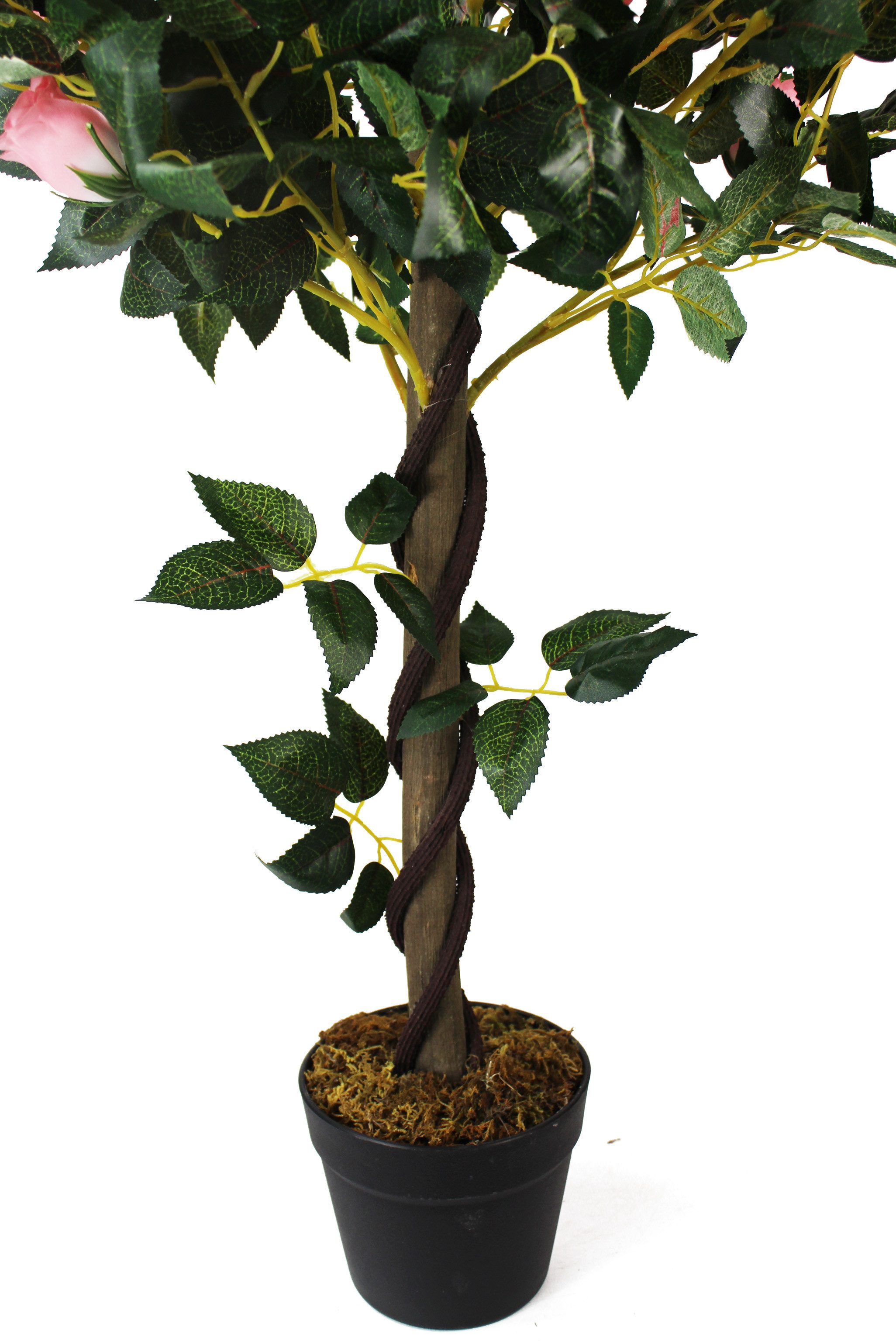 Kunstpflanze künstlicher Rosenstock Kunstrose Rose künstlich im Topf Rosa Rose, Arnusa, Höhe 90 cm, mit Echtholz-Stamm