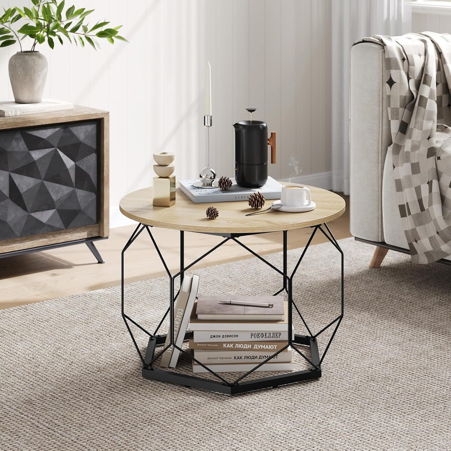 Woltu Couchtisch (1-St), Kaffeetisch mit Stauraum, Holzwerkstoff Metallrahm günstig online kaufen