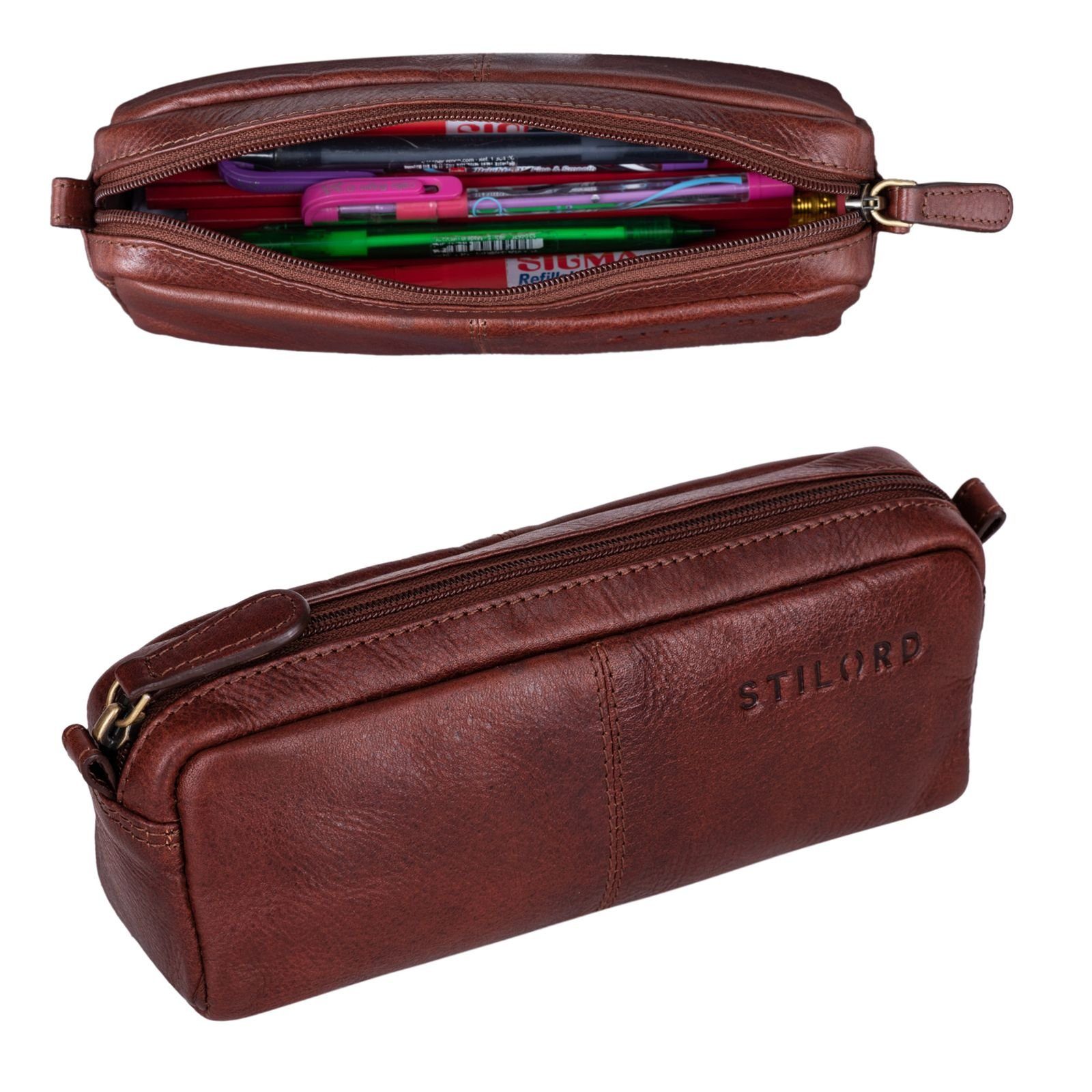 STILORD Etui "Spencer" Leder Federmappe Vintage - kara cognac