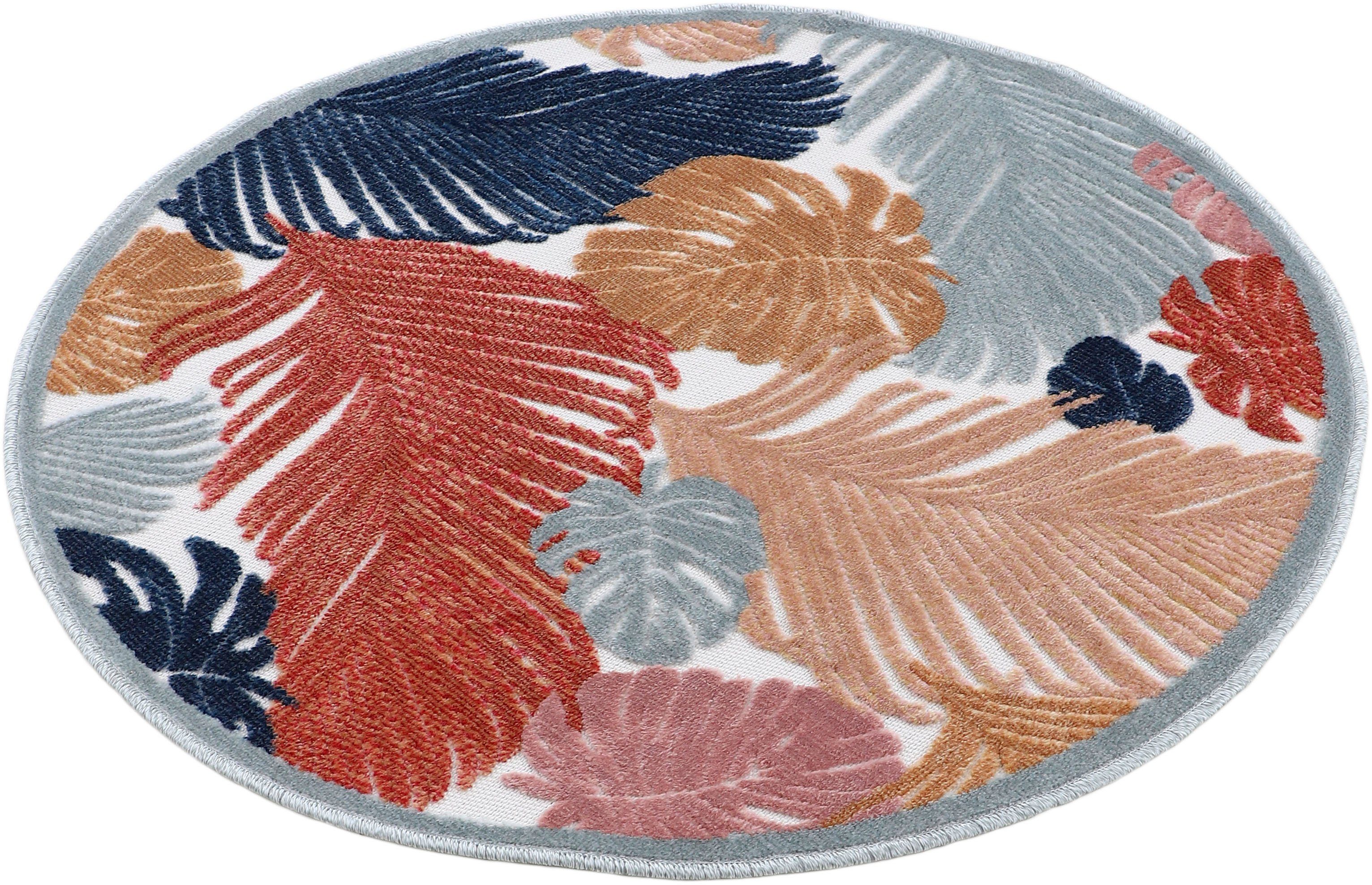 Hoch-Tief Palmenblätter, Effekt Deja rund, carpetfine, 4 Teppich 104, multi mm, Höhe: Flachgewebe, robustes Motiv- Floral