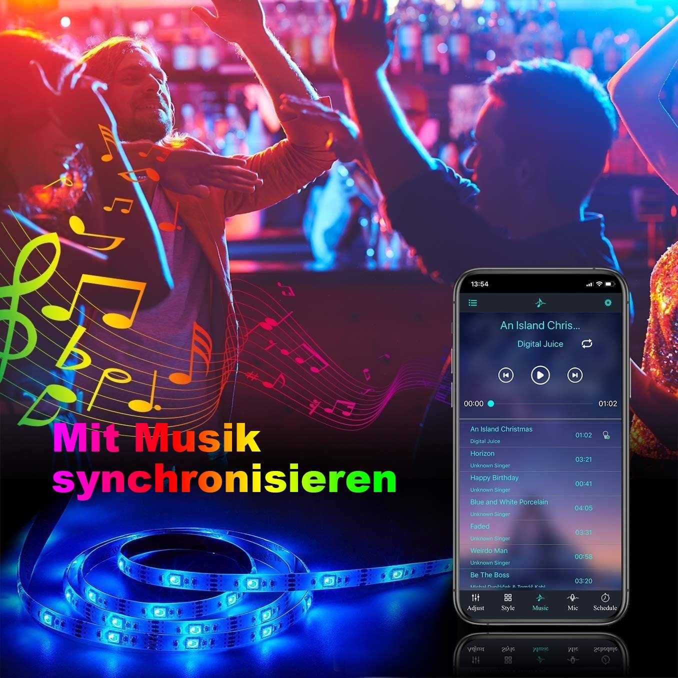 Oneid LED-Streifen Farbwechsel Bluetooth App LED via Steuerbar RGB mit 10M Lichterkette