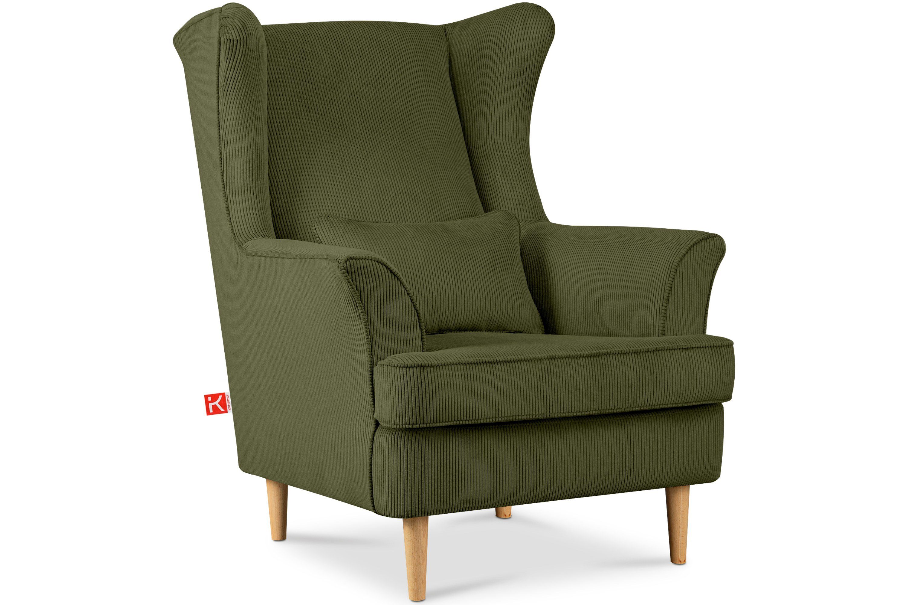dekorativem Design, inklusive zeitloses Sessel, Füße, Ohrensessel Konsimo hohe STRALIS Kissen