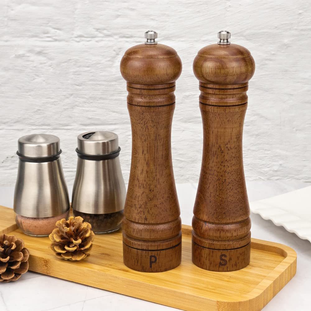 SURFOU Salzmühle Salz-/Pfeffermühle - 2er Set, Gewürzmühlen, Streuer, Mühlenset Holz manuell, (2 Stück), Fassungsvermögen 3 oz, Nachfüllbar, mit S/P-Beschriftun – Bild 5 von 5