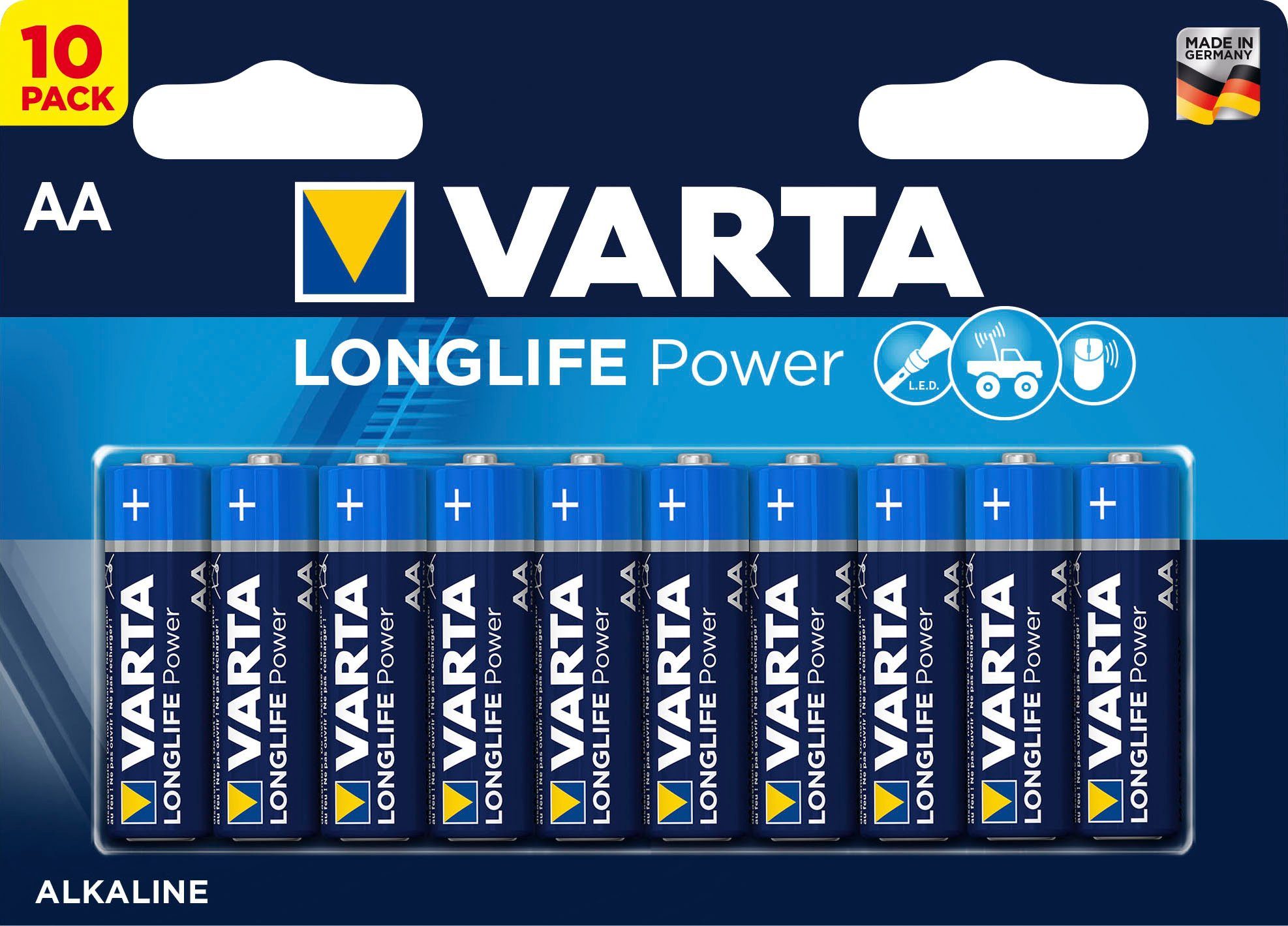 VARTA »LONGLIFE Power Alkaline Batterie AA Mignon LR6, 10er Batterien Pack  Made in Germany« Batterie, (1,5 V) online kaufen | OTTO