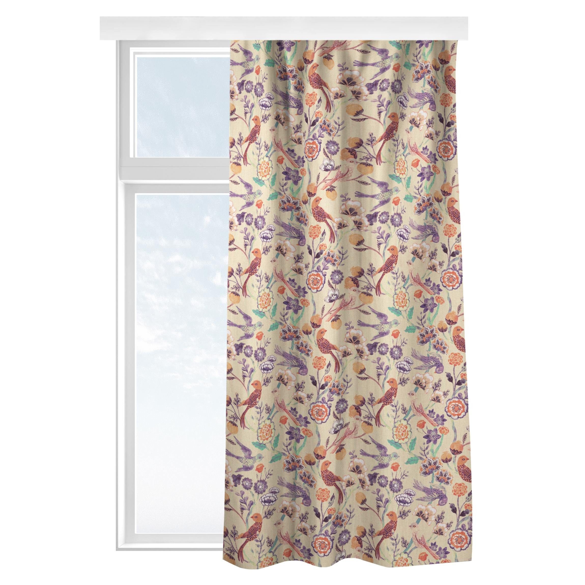 Bilderdepot24 Vorhang Gardine Natur Modern Muster Indisches Muster Vögel Blumen Beige (1 St), Multifunktionsband, blickdicht, Samt, Schiebegardinen Küche Schlafzimmer Wohnzimmer Schiebevorhang