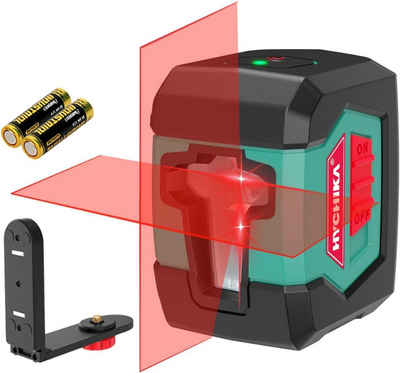 HYCHIKA Linienlaser Fadenkreuzlaser, mit Halterung, 2 x AA-Batterien IP54 Schutzklasse, Linienlaser mit Doppellasermodul 360° horizontal/vertikal schaltbar