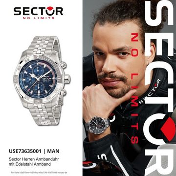 Sector Chronograph Sector Herren Armbanduhr Chrono, Herren Armbanduhr rund, groß (44mm), Edelstahlarmband silber, Fashion