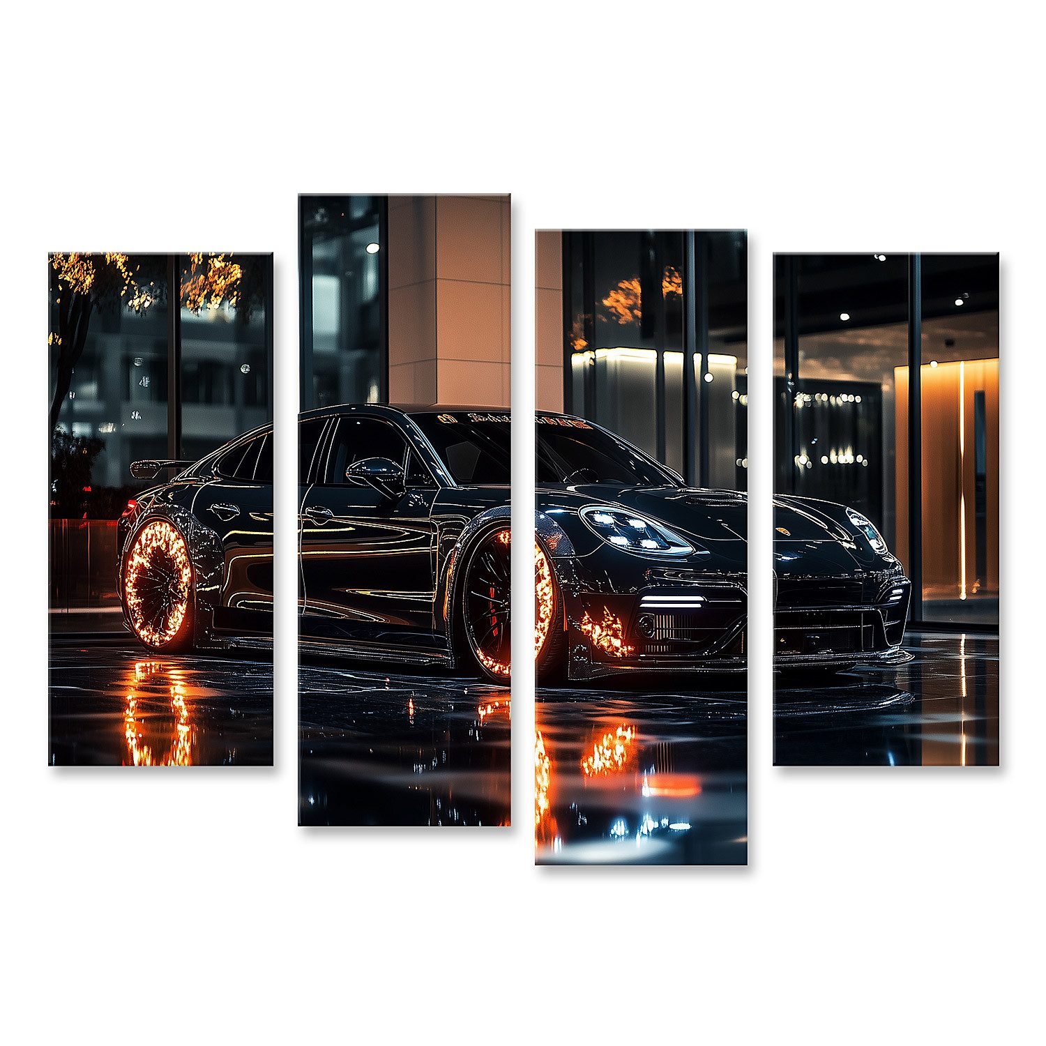 islandburner Leinwandbild, Schwarzes Auto mit leuchtenden günstig online kaufen