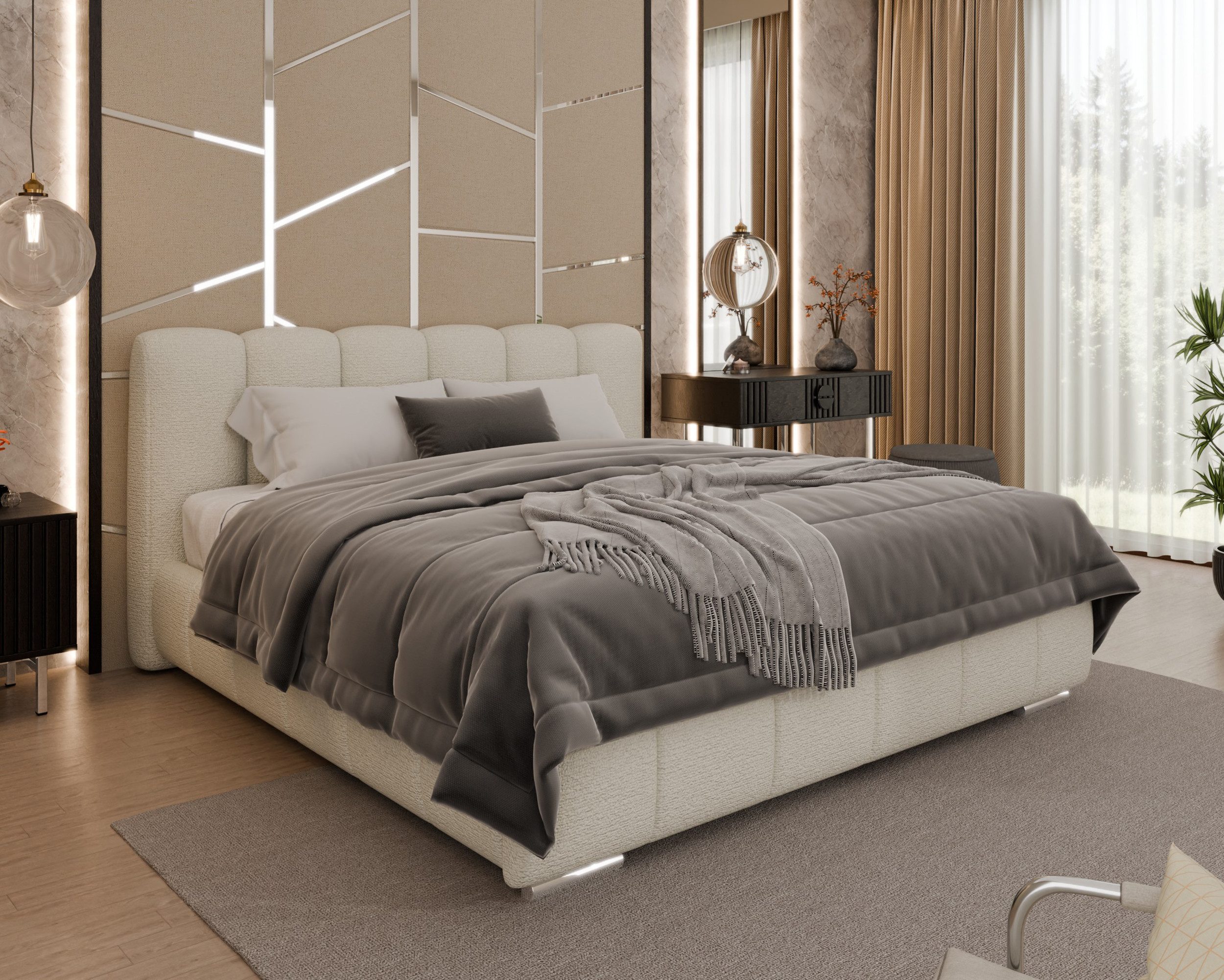Homesy Polsterbett ZAIRA - Elegantes Bett mit praktischem Bettkasten