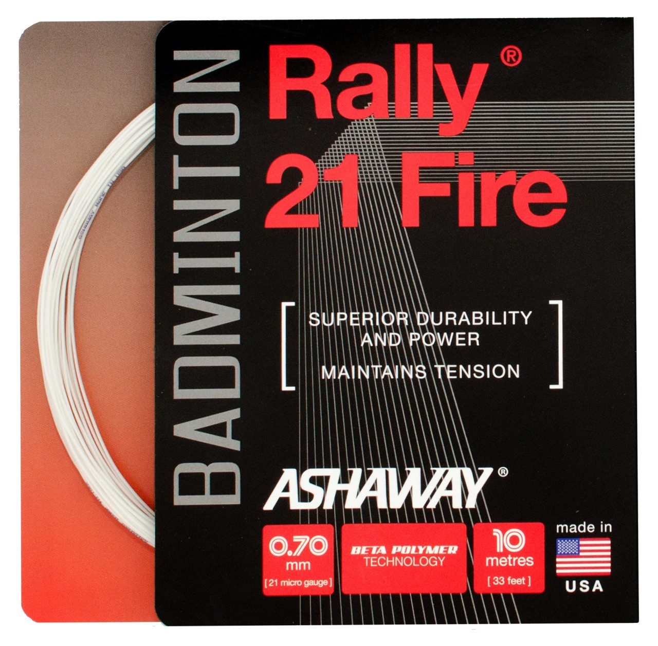 Ashaway Badmintonsaite Rally 21 Fire weiss 10m Set, Saitendicke: 0.70