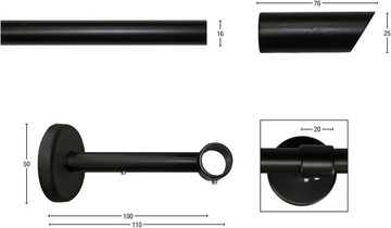 Gardinenstange ZYLI, GARESA, Ø 16 mm, 1-läufig, Wunschmaßlänge, mit Bohren, verschraubt, Metall, Vorhanggarnitur, verlängerbar, Knopf abgeschrägt, ohne Ringe
