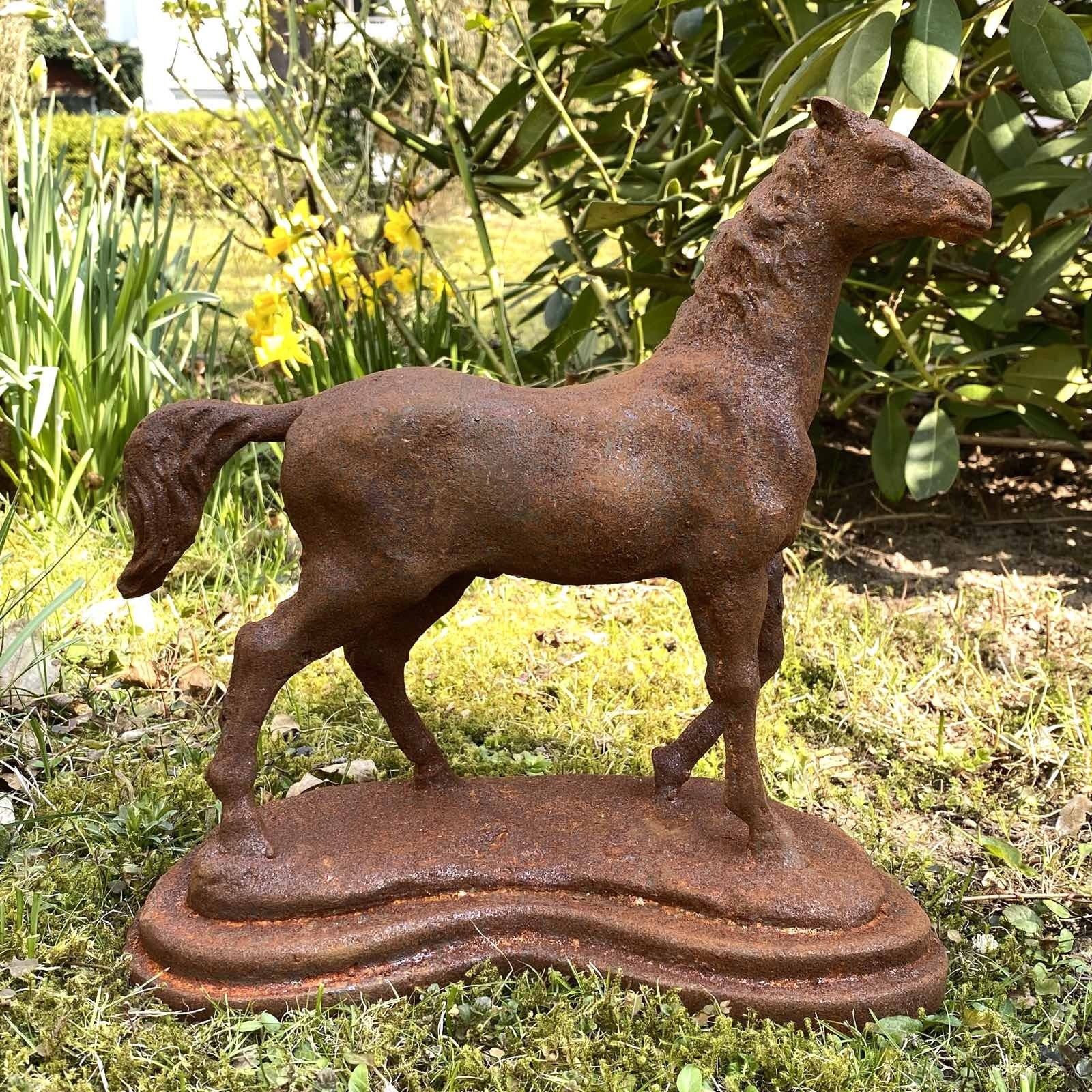 Skulptur Gartenfigur Aubaho Antik-St Rost Figur Dekoration Pferd Statue Garten Eisen 31cm