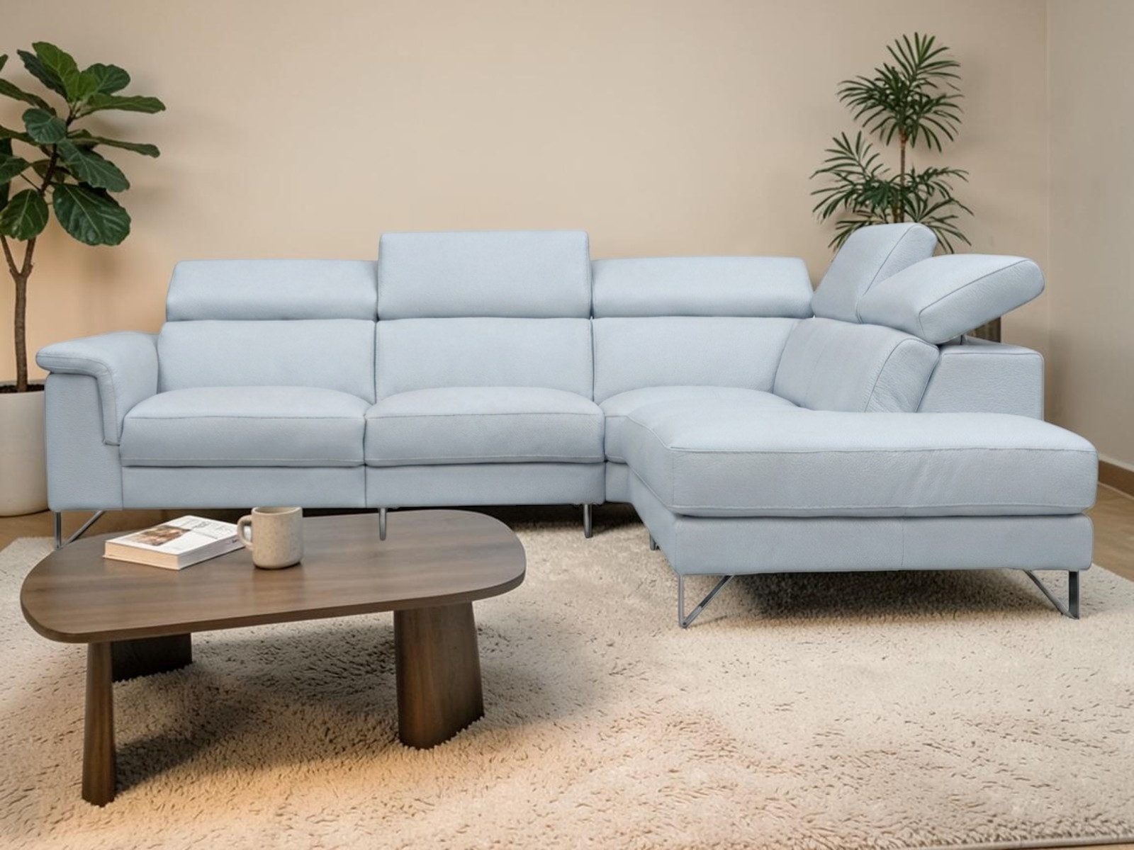 Villa Möbel Ecksofa Antares, L-Form 1 Teile, Echtleder-Ecksofa mit Kopfteilverstellung fürs Wohnzimmer