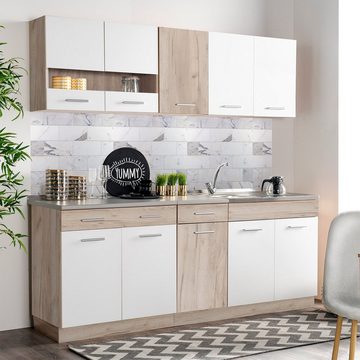 Homestyle4u Küchenbuffet Küchenzeile 120 cm Miniküche Küche Einbauküche Weiß