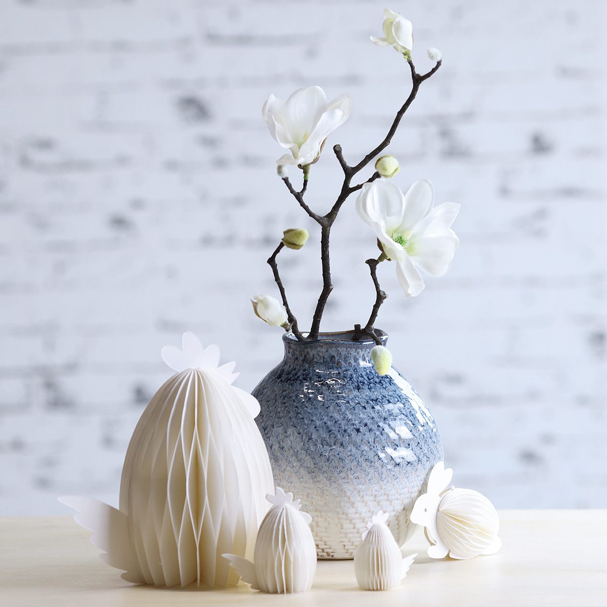 Kaemingk Übertopf Keramikvase Blau-Weiß Geflochtene Optik Deko H18,5cm