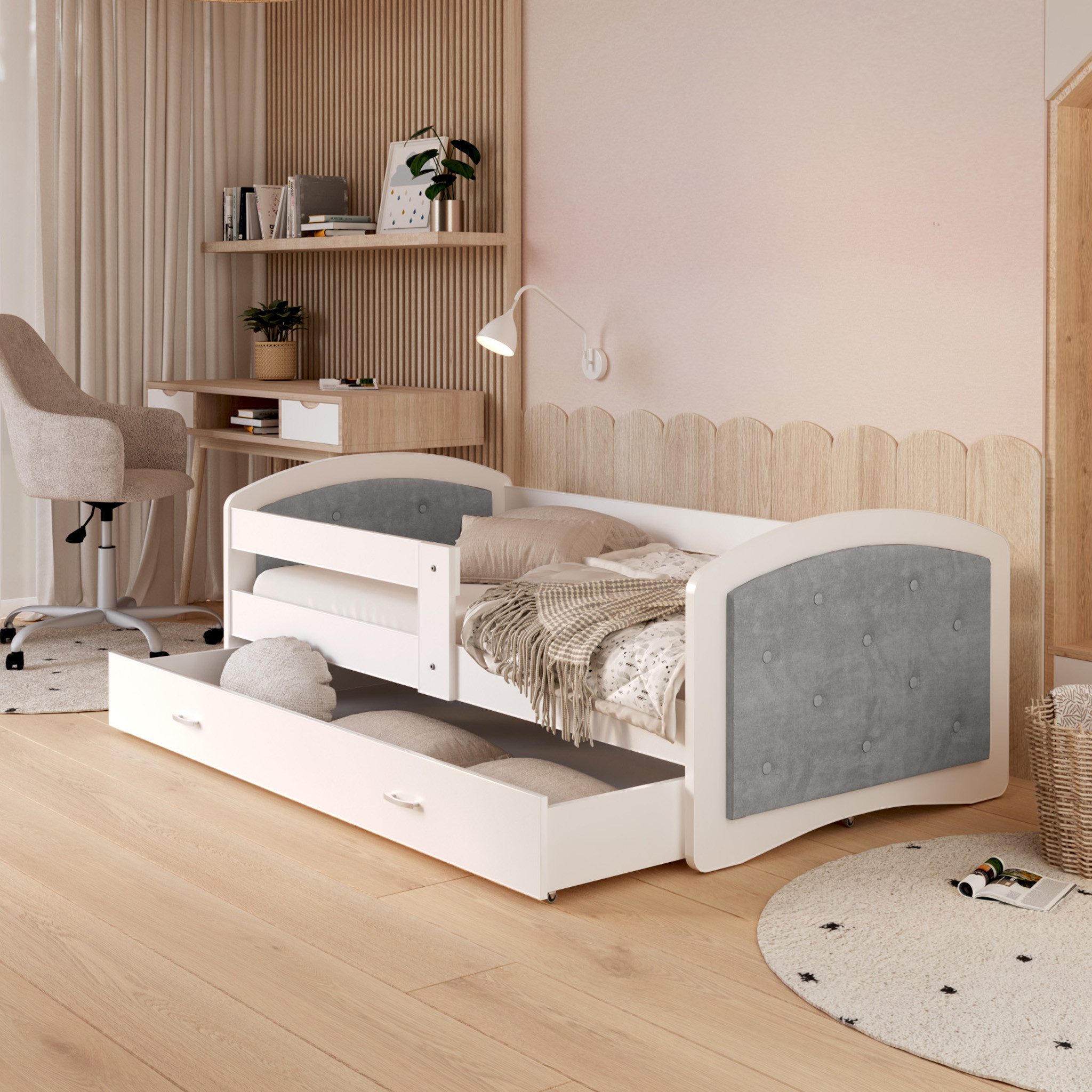 FDM Kinderbett MEGI, 80x160 cm, 80x180 cm, Schublade, Lattenrost aus Holz günstig online kaufen