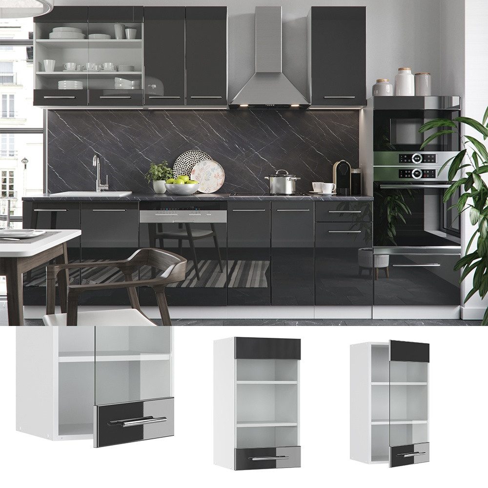 Vicco Glashängeschrank Fame-Line, Anthrazit Hochglanz/Weiß, 40 cm (1-St)