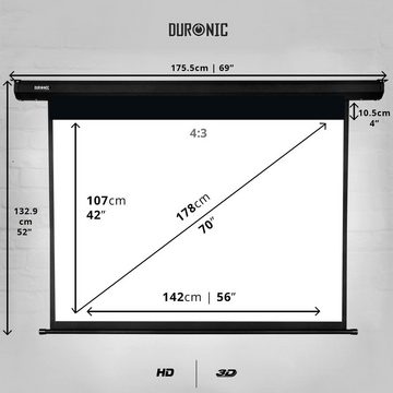 Duronic Motorleinwand (EPS70 Leinwand, 70 Zoll Rollo mit 142 x 107 cm, 4:3 Heimkino mit 4K Full HD 3D, Projektionsleinwand für Decken- und Wandmontage, Gain 1.0, Beamerleinwand mit Motor für Fernbedienung)