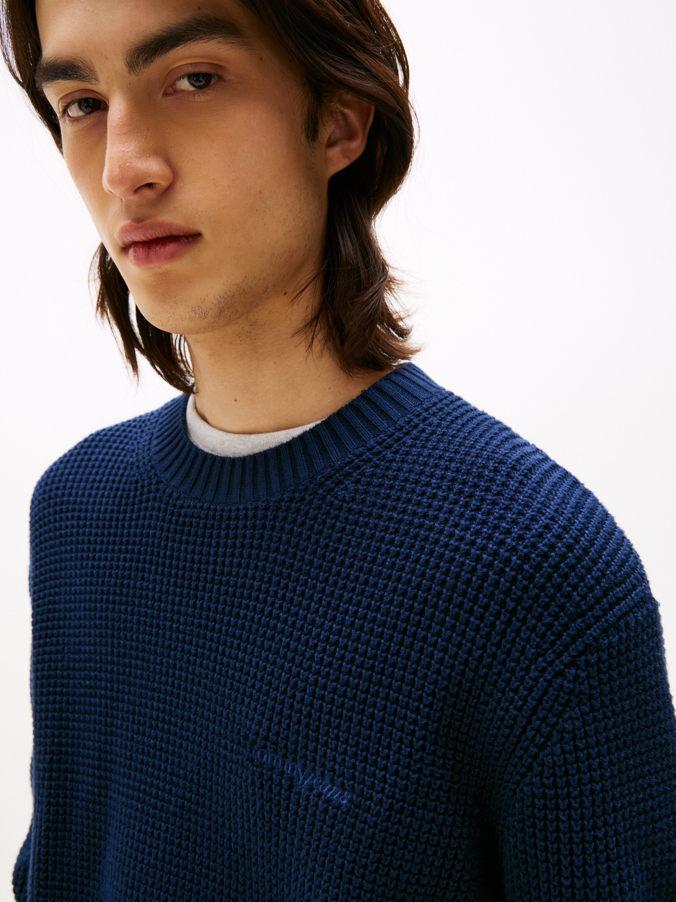 Tommy Jeans Strickpullover TJM SCRIPT CHUNKY Regular Fit, Rundhals Waffelpi günstig online kaufen