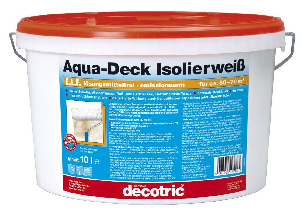decotric® Wandfarbe Decotric Aqua-Deck Isolierweiß 10 L weiß