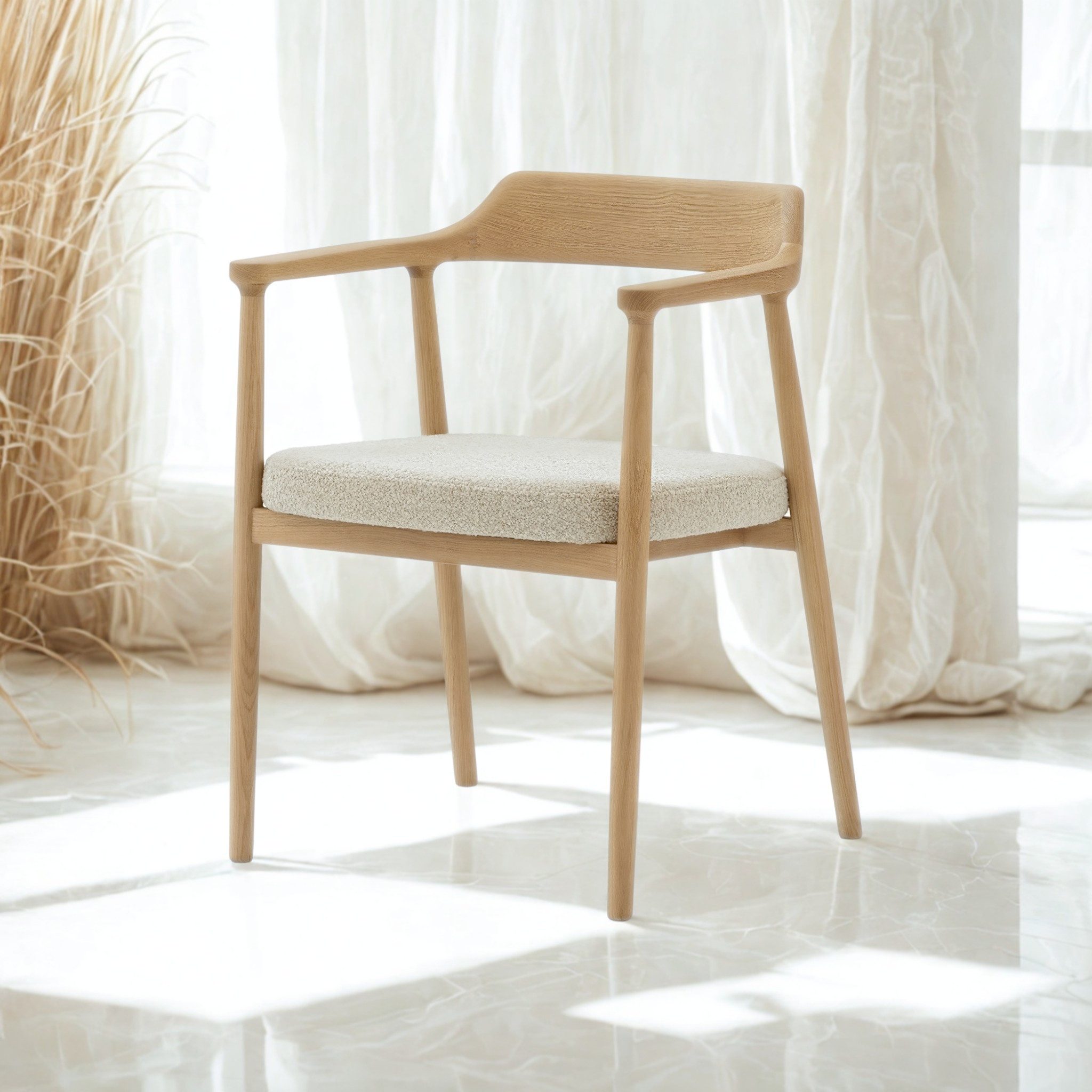 Woodek Design Esszimmerstuhl BERGEN, Skandinavisches Design (beiger Stoff CLOUD 119 natural, 1 St), Sessel aus massivem Eichenholz mit gepolsterter Sitzfläche