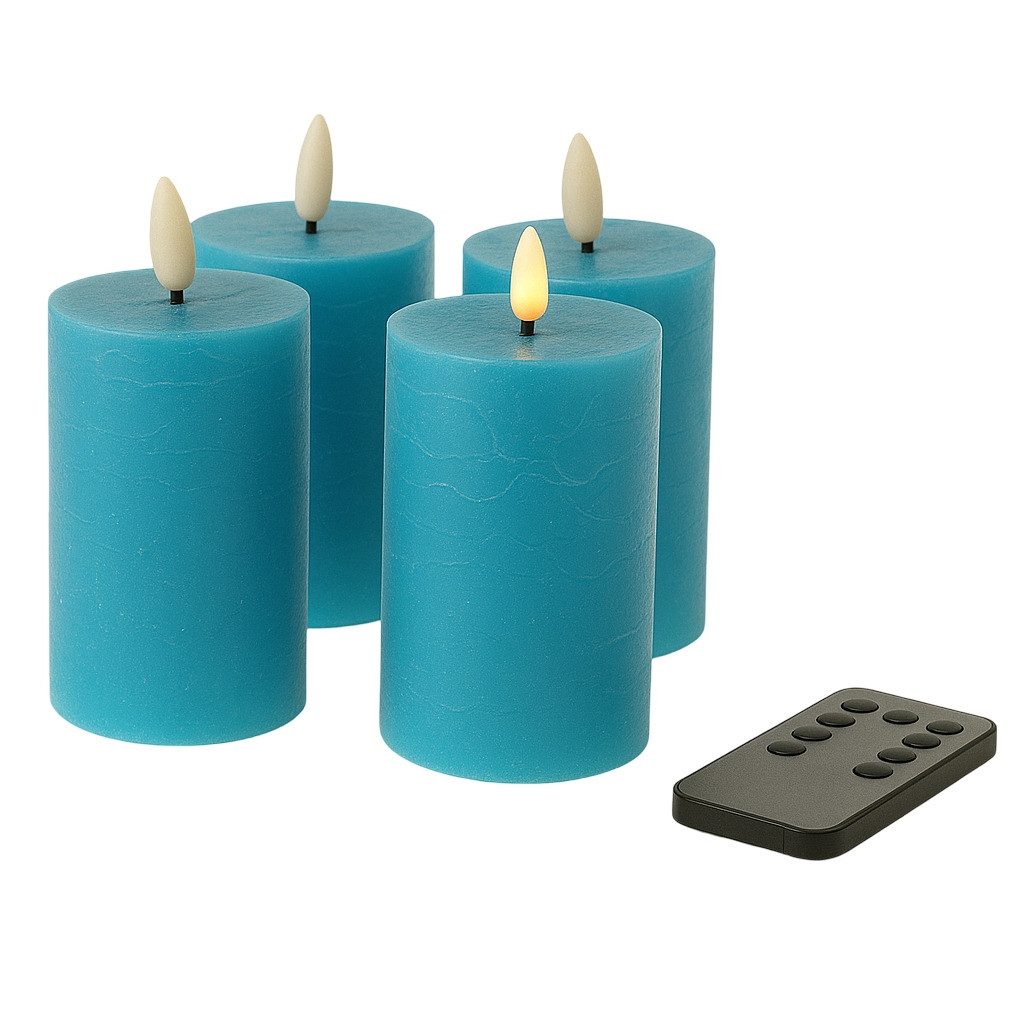 Fachhandel Plus Stumpenkerze LED mit Timer 10x6,5 cm Echtwachskerzen mit 3D Flamme u. Fernbedienung, Echtes Wachs für eine authentische Optik und Haptik