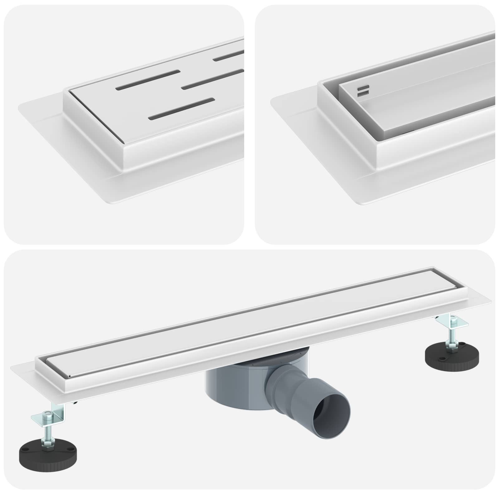 vidaXL Duschrinne Duschablauf 2-in-1 mit 360° Siphon Silber 54 x 11 x 9,5 cm, 1-St.