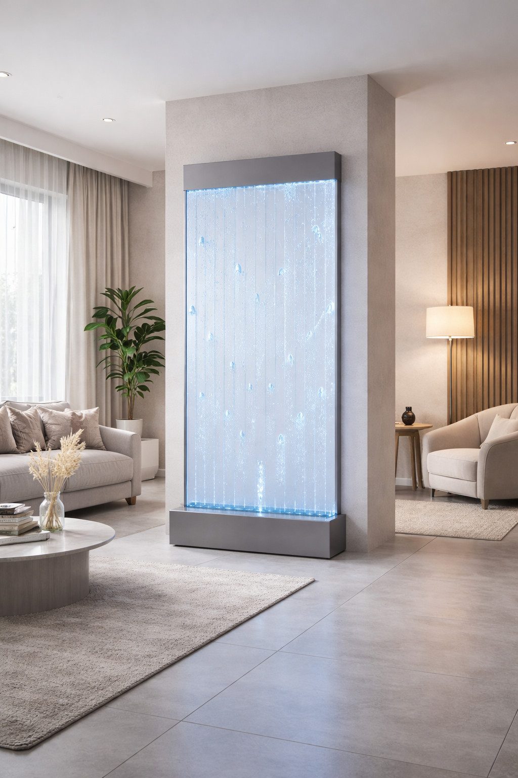 JVmoebel Zimmerbrunnen Designer-Wasserwand mit LED-Beleuchtung Sofort, (Water Wall)