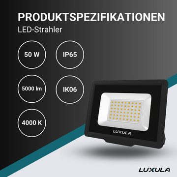 LUXULA LED Flutlichtstrahler LED-Fluter, 50 W, warm- & neutralweiß, 5000 lm, schwarz, IP65, TÜV, LED fest integriert, warmweiß, neutralweiß
