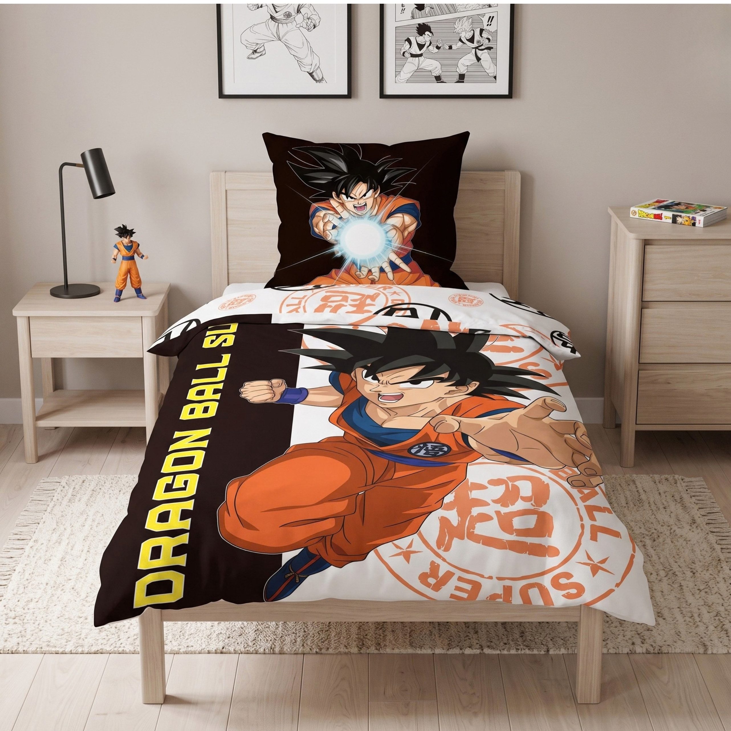 MTOnlinehandel Bettwäsche Dragon Ball Super 135x200 cm, Son Goku, 100& Polyester, 2 teilig, Wendebettwäsche mit Kamehameha-Motiv für Anime- & Manga-Fans