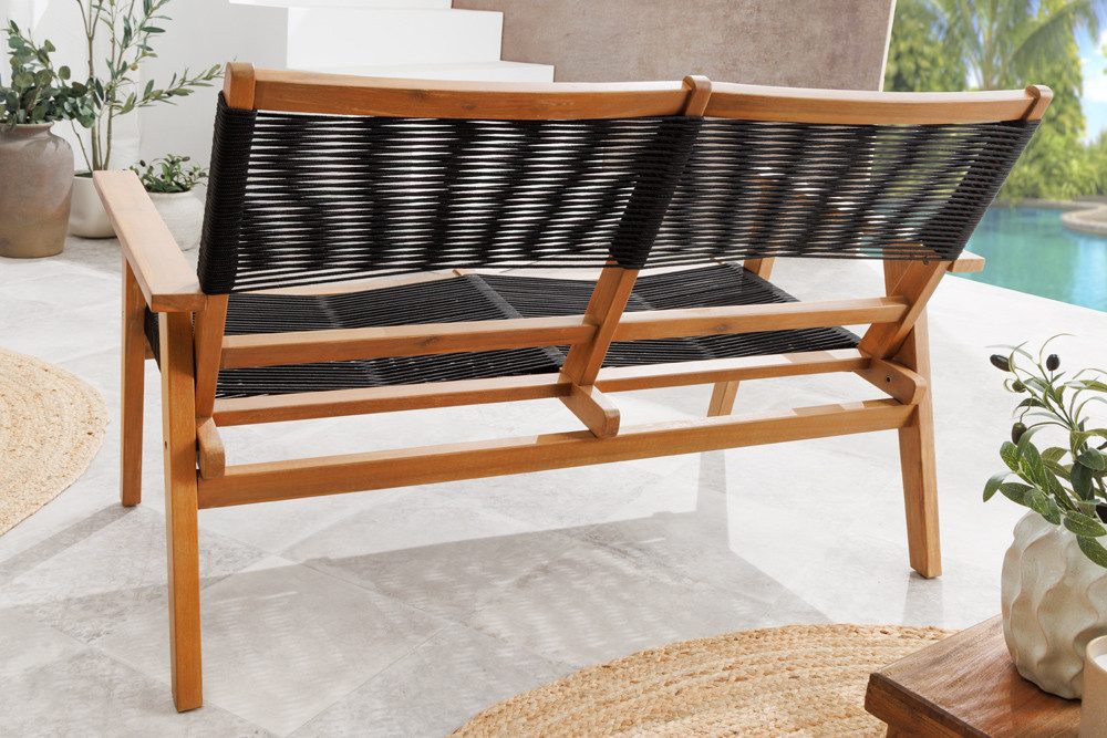 riess-ambiente Gartenbank BALI ROPE 120cm natur anthrazit – Massivholz, 2-Sitzer, Rope-Design (Einzelartikel, 1-St), wetterfest, modernes Boho-Design, Outdoor-Möbelstück, Seilgeflecht