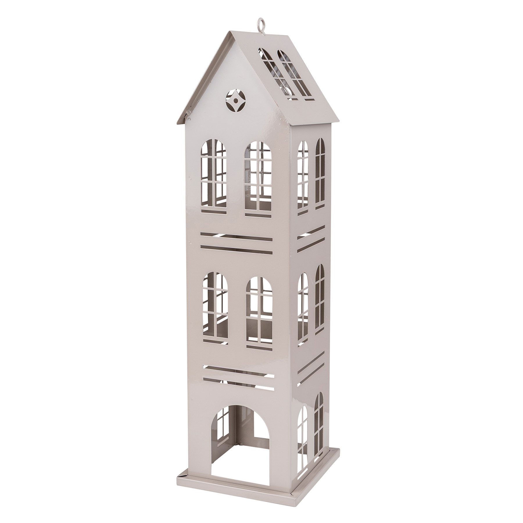 Levandeo® Kerzenlaterne Metall Laterne Haus Grau H49cm Dekohaus Windlicht Hausform Kerzenhalte – Bild 2 von 5