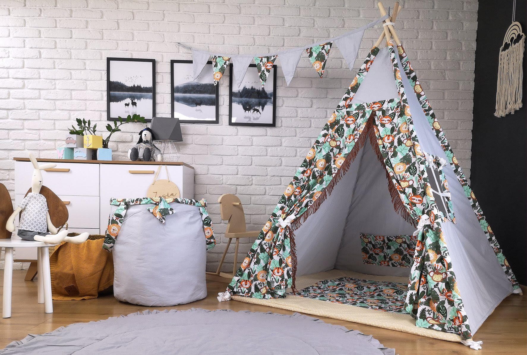 Pamek Tipi-Zelt Kinder Tipi Spielzelt, Teepee, Zelt, Tipizelt, Spielset für Kinder SET, Personen: 2 (7 tlg), Sehr angenehmes Material