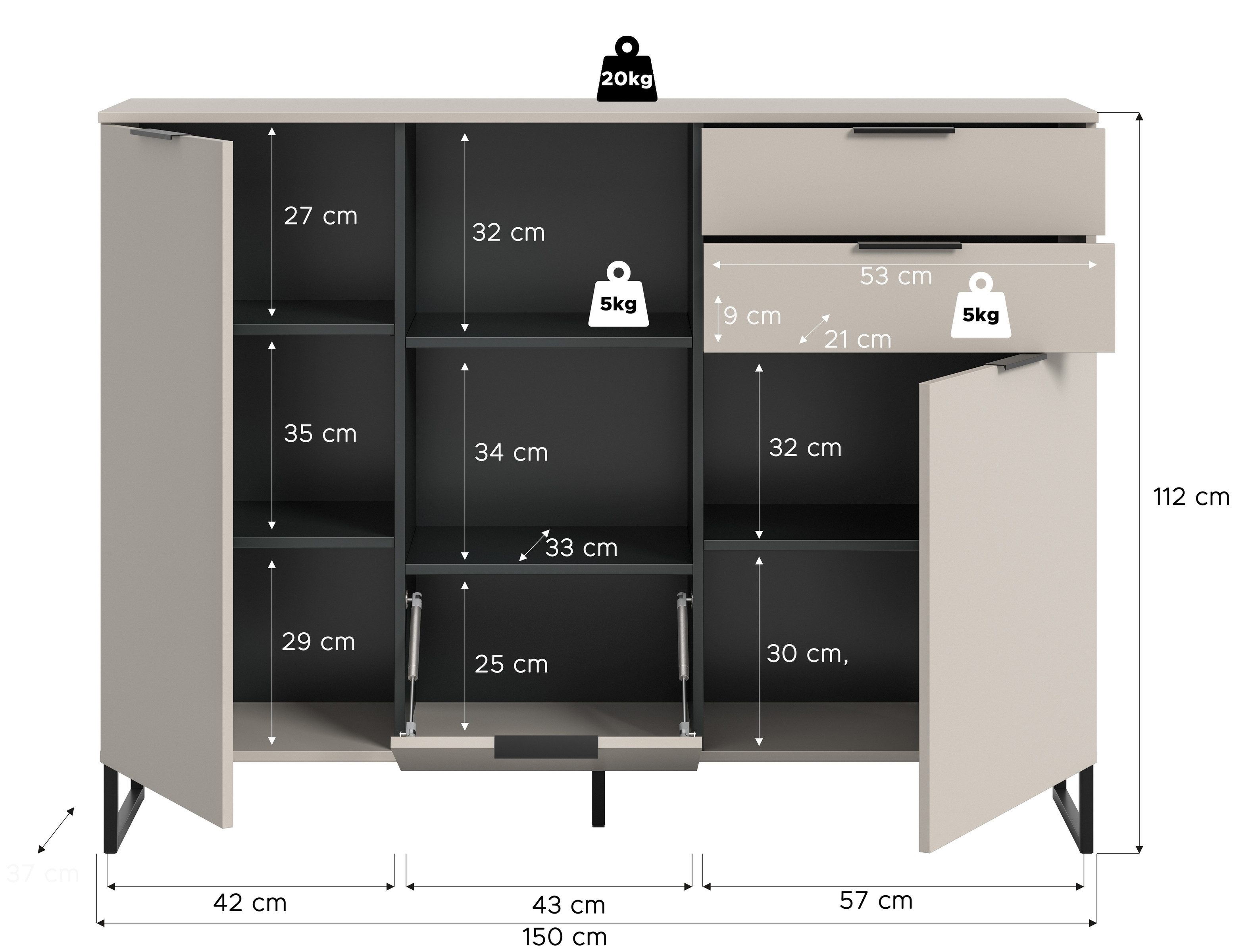 freiraum Highboard Noida, in kaschmir - 112x150x37cm (BxHxT)