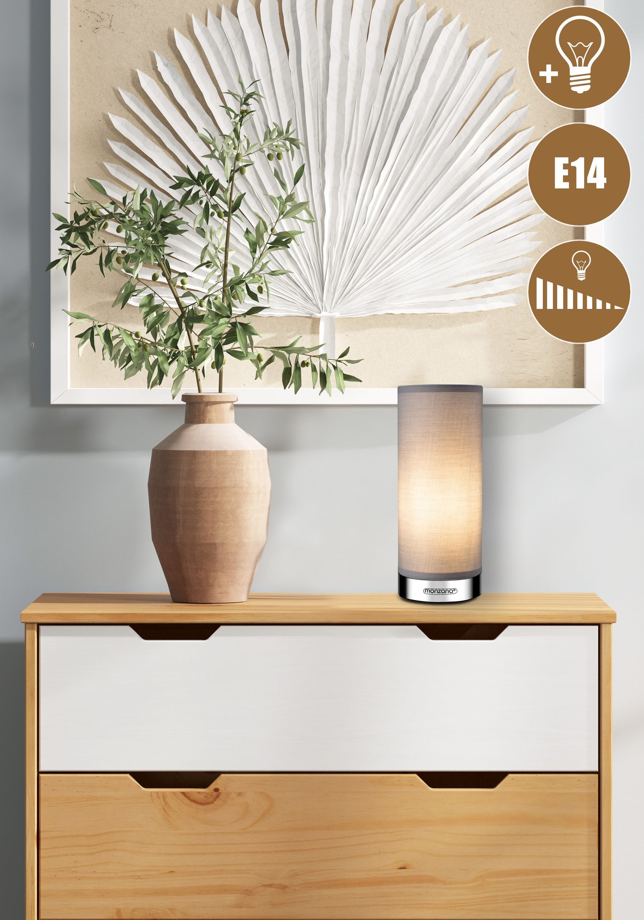monzana Tischleuchte, Jasmin - Grau, 2er Set LED Touch Dimmbar Schlafzimmer günstig online kaufen